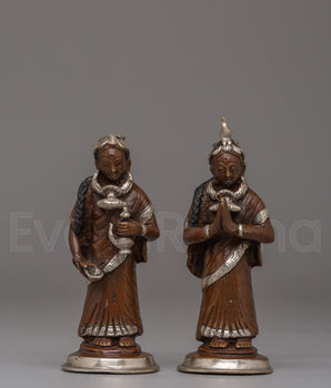 Handcrafted Newar Women Statue Set | Ritual Decor from Nepal