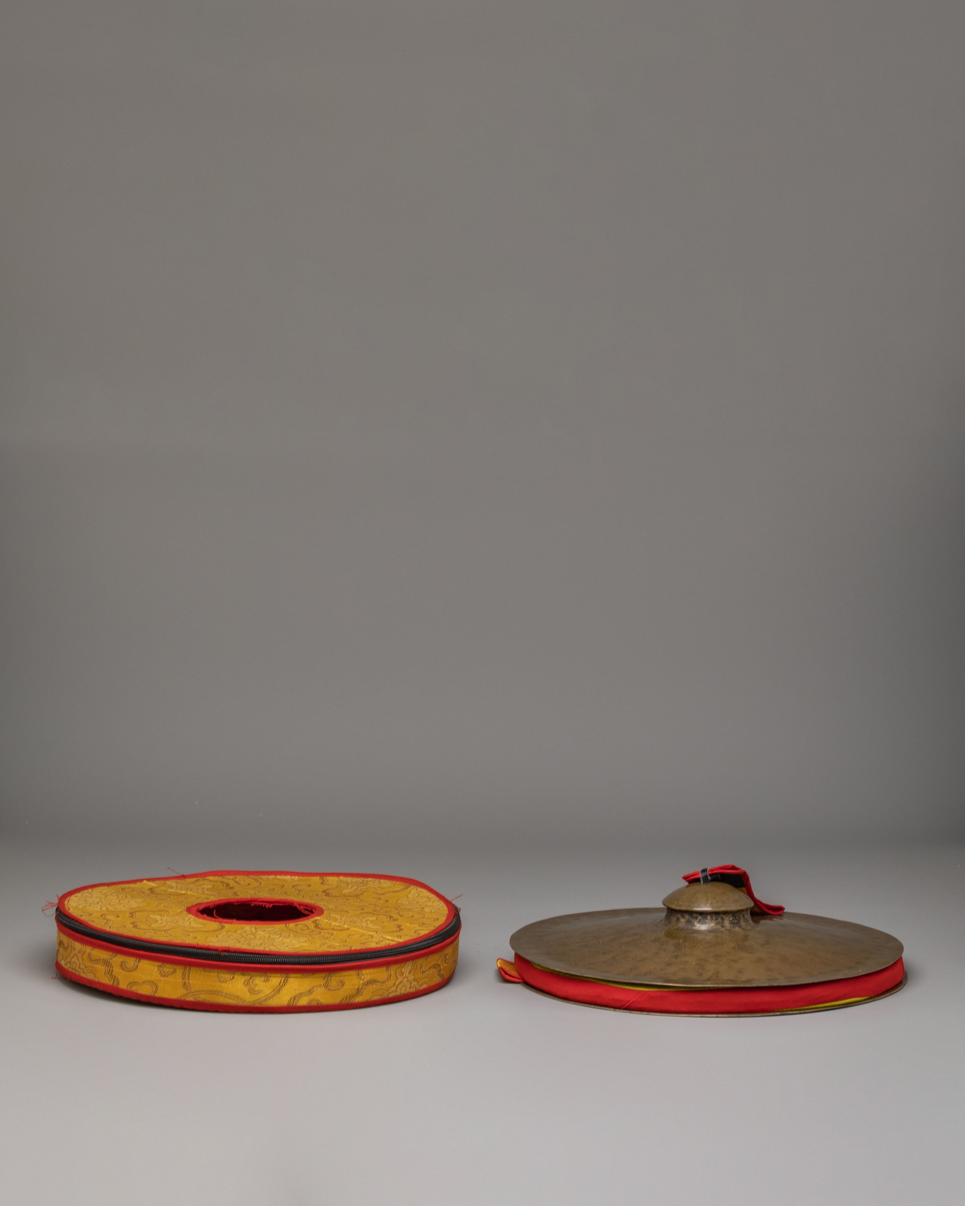 Traditional Tibetan Jhyamta | Seven Metal Ritual Cymbals with Cover