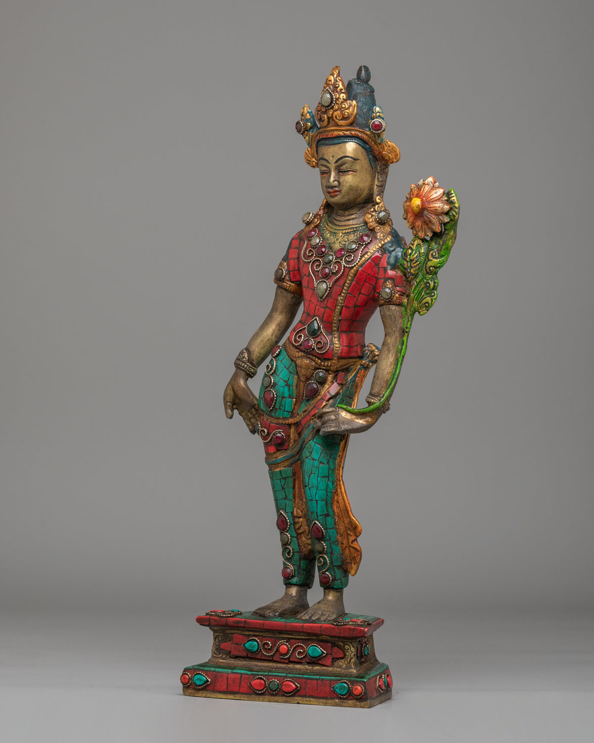 Traditional Standing Green Tara Altar Sculpture | Bronze Buddhist Deity Statue