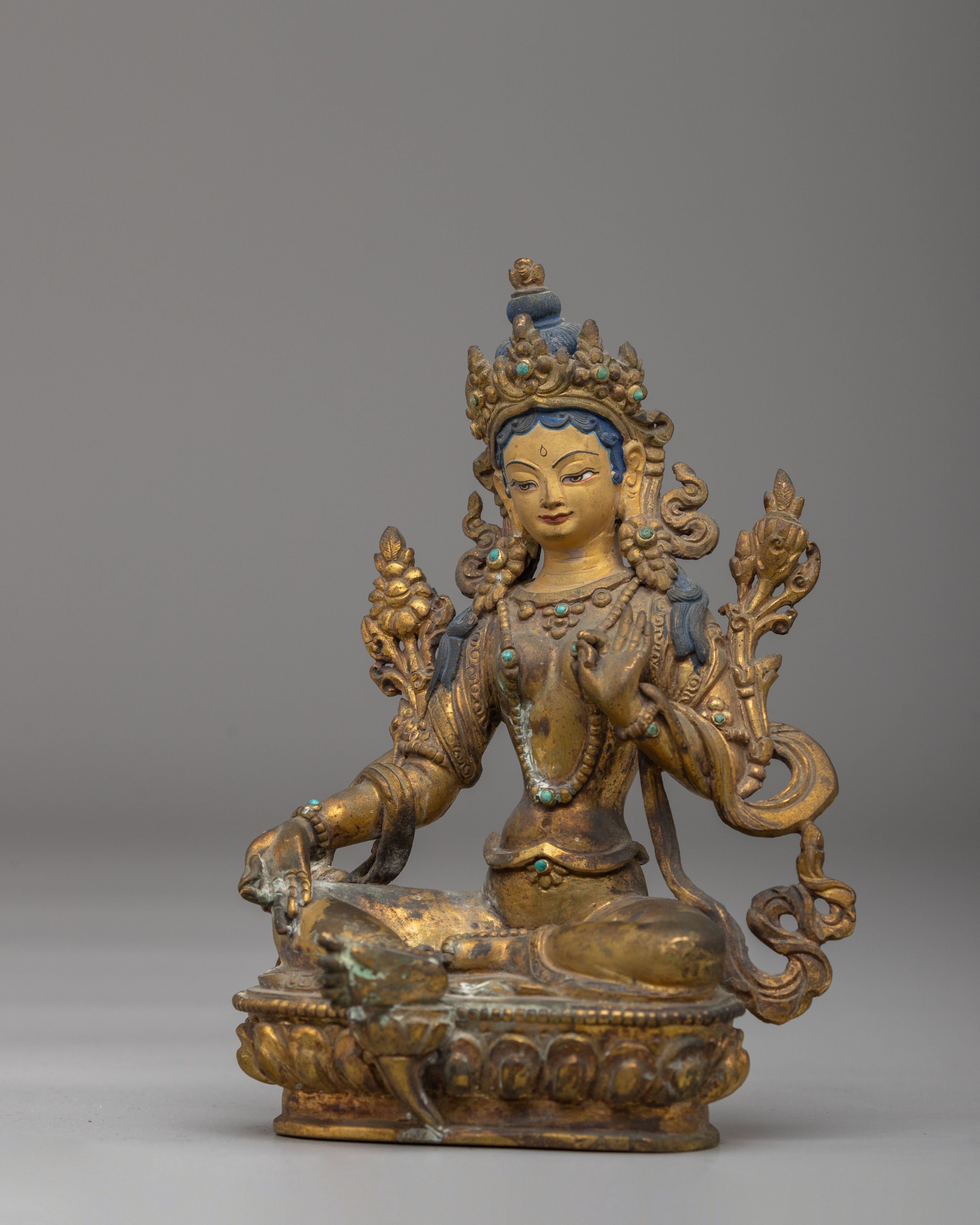 Himalayan Green Tara Altar Statue | Handmade Figurine for Spiritual Decor
