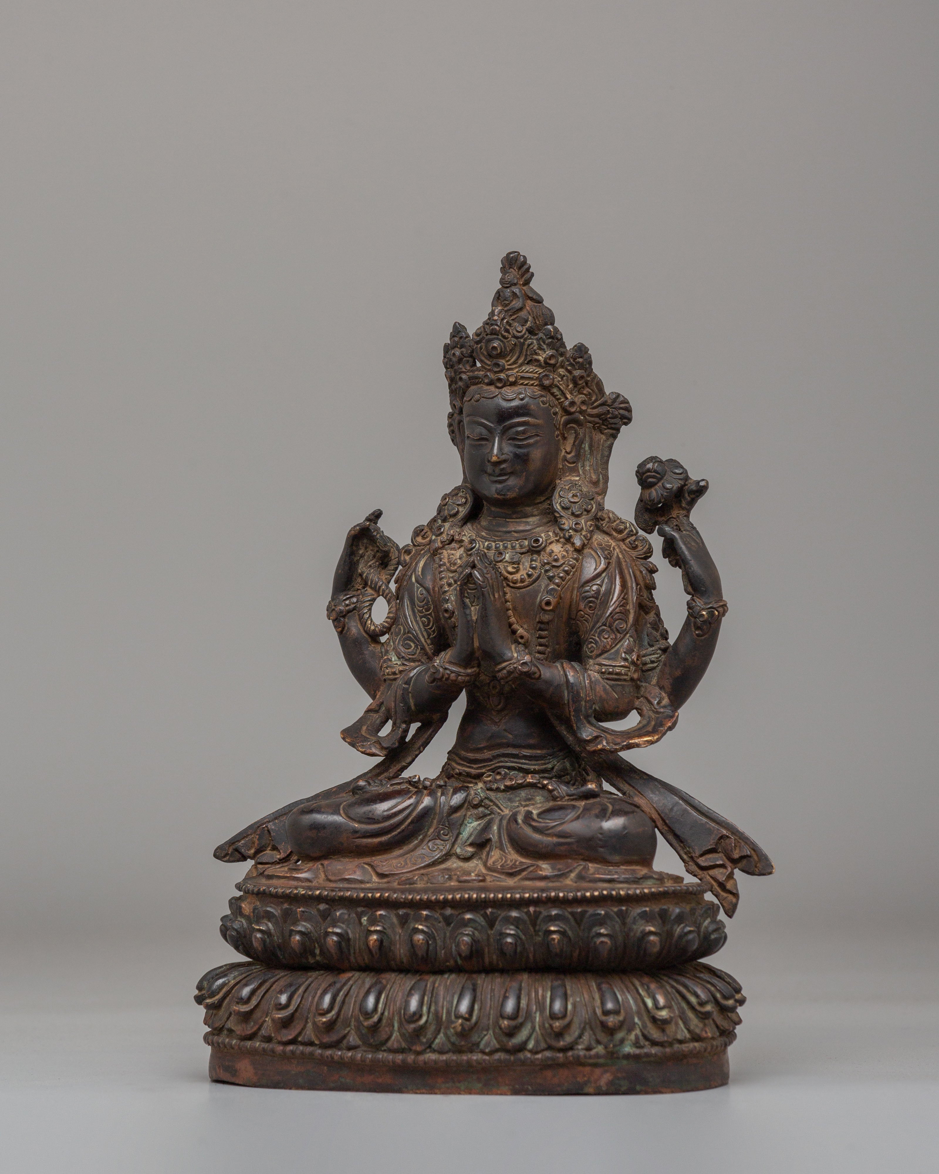 Handmade Buddhist Chenrezig Sculpture | Tibetan Avalokiteshvara Artwork