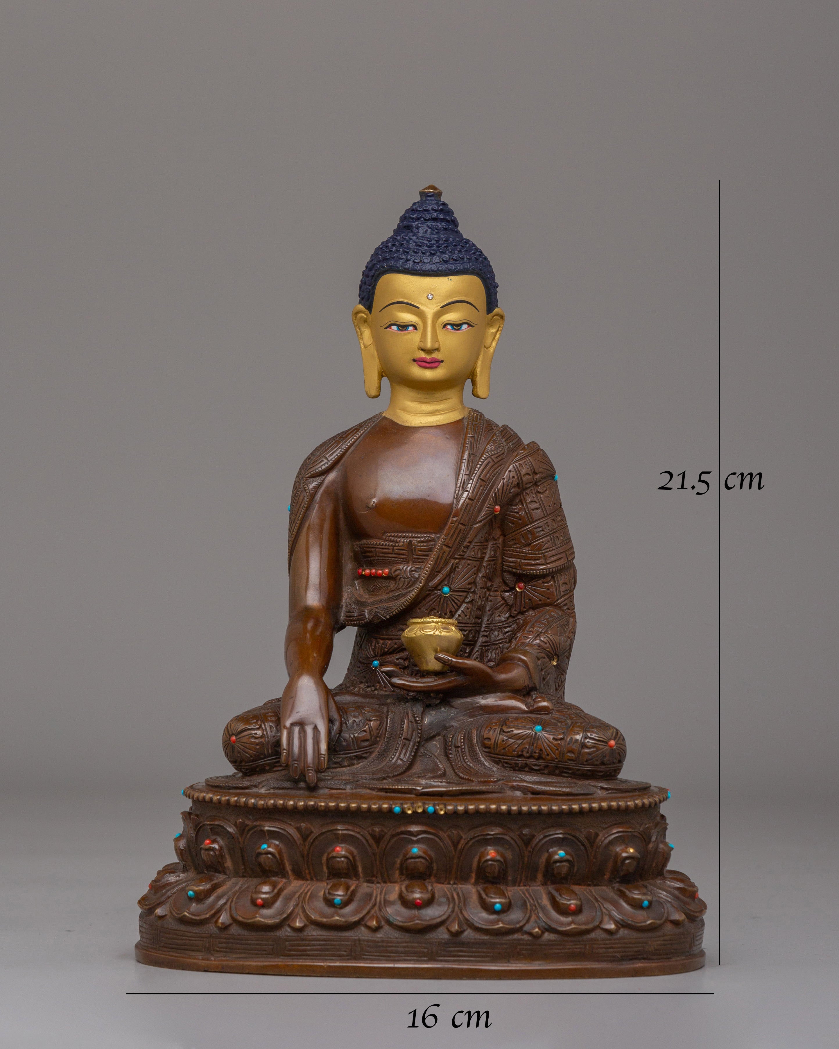 Handcrafted Shakyamuni Buddha Sculpture | Oxidized Copper Body with 24K Gold Plating