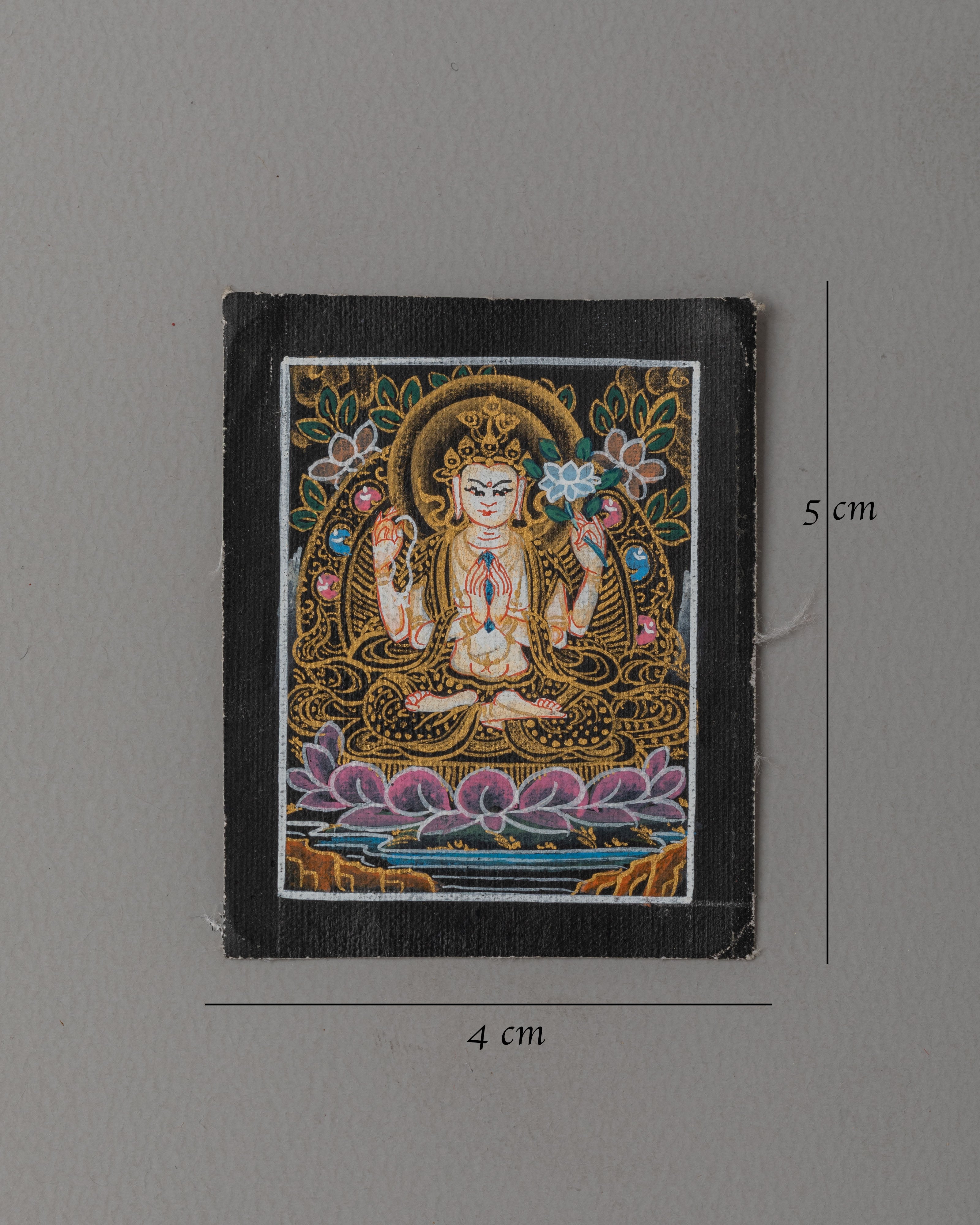 Tibetan Chenrezig Thangka for Locket | Symbol of Compassion