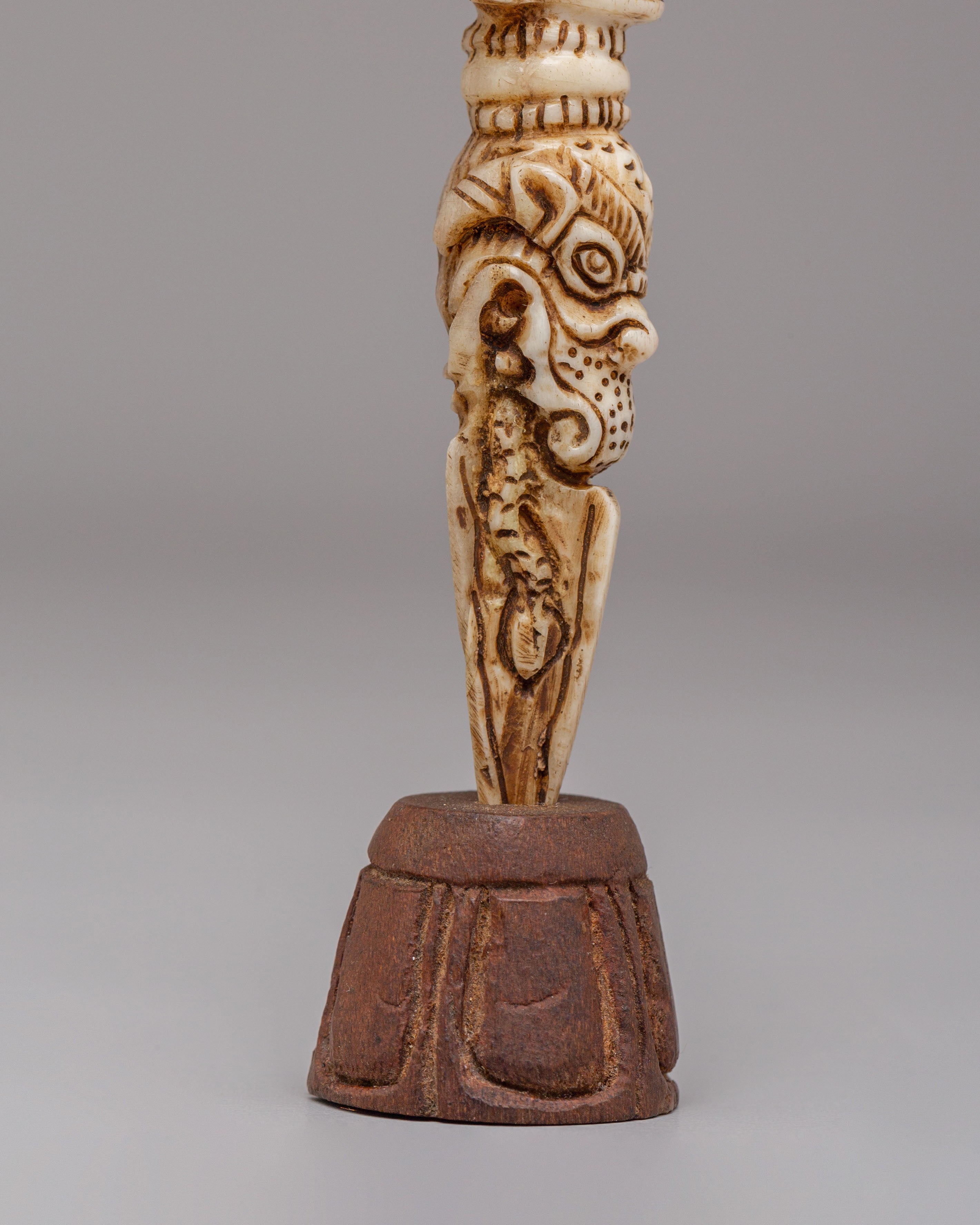 Spiritual Mahakala Engraved Phurba | Hand-Carved Buffalo Bone Ritual Dagger