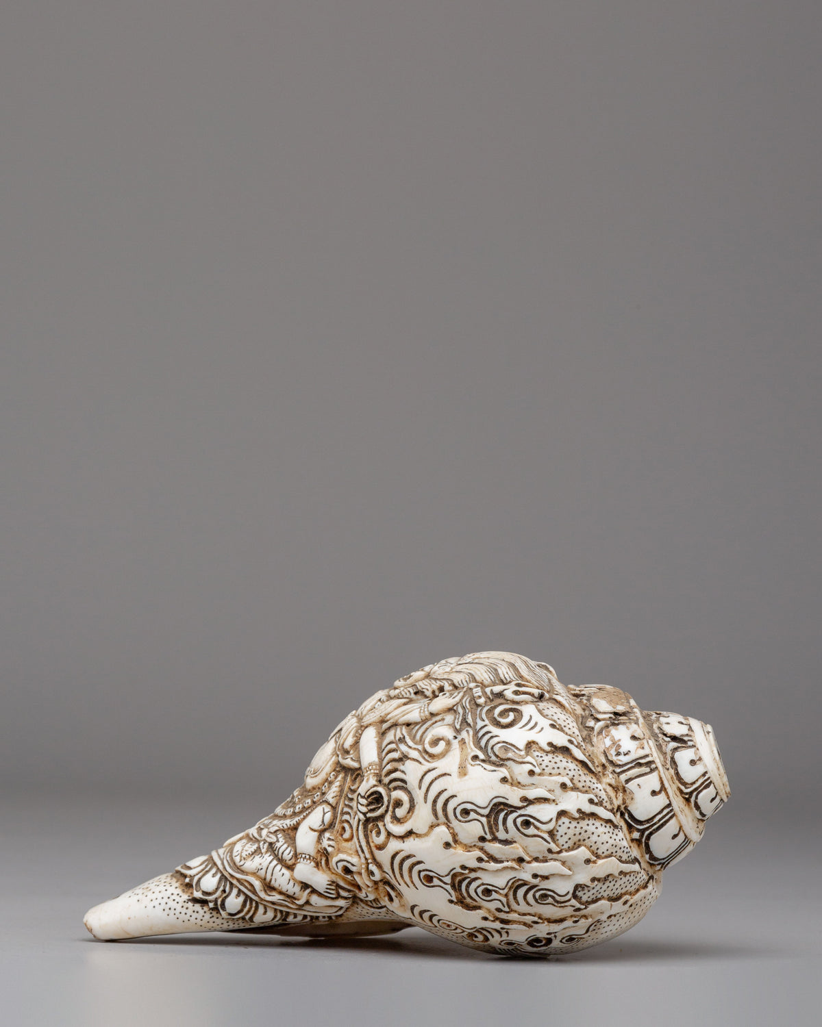 Six-Armed Mahakala Conch | Sacred Carved Ritual Shell