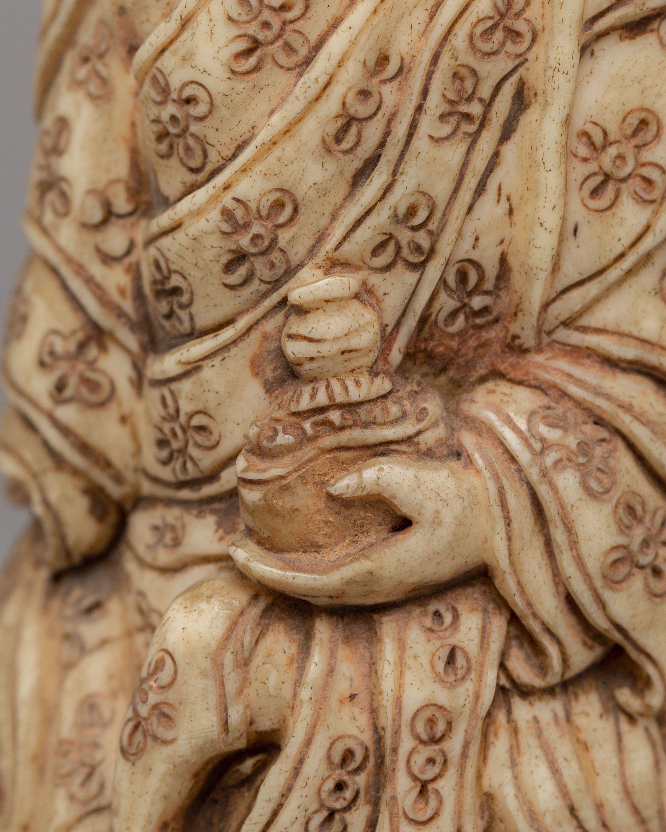 Traditional Guru Rinpoche Bone Sculpture | Spiritual Decor
