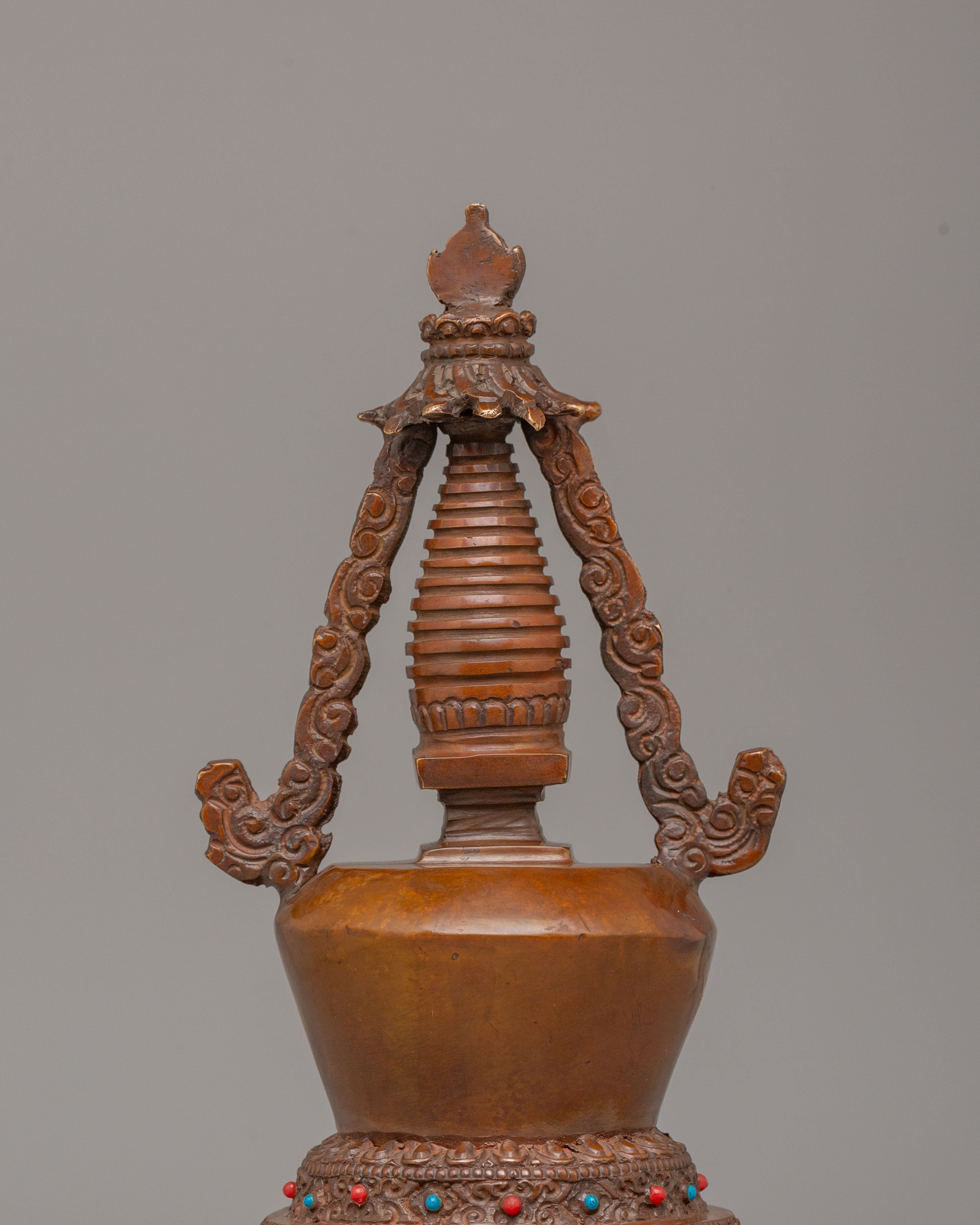 Traditional Lotus Blossom Stupa for Ritual |Oxidized Copper Shrine