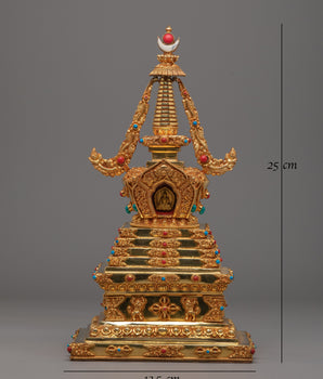 Himalayan Sacred Ritual Stupa | Handcrafted Gold-Plated Copper Art