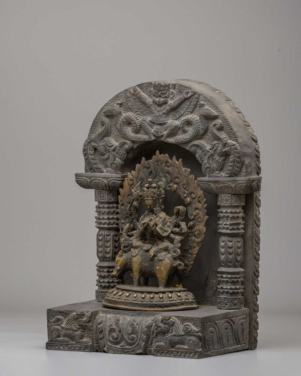 Tibetan Buddhist Marichi Statue | Handmade Brass and Wood Deity Sculpture