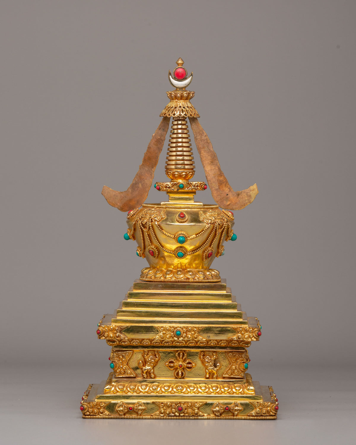 Tibetan Ritual Enlightenment Stupa | Gold Plated Copper Stupa