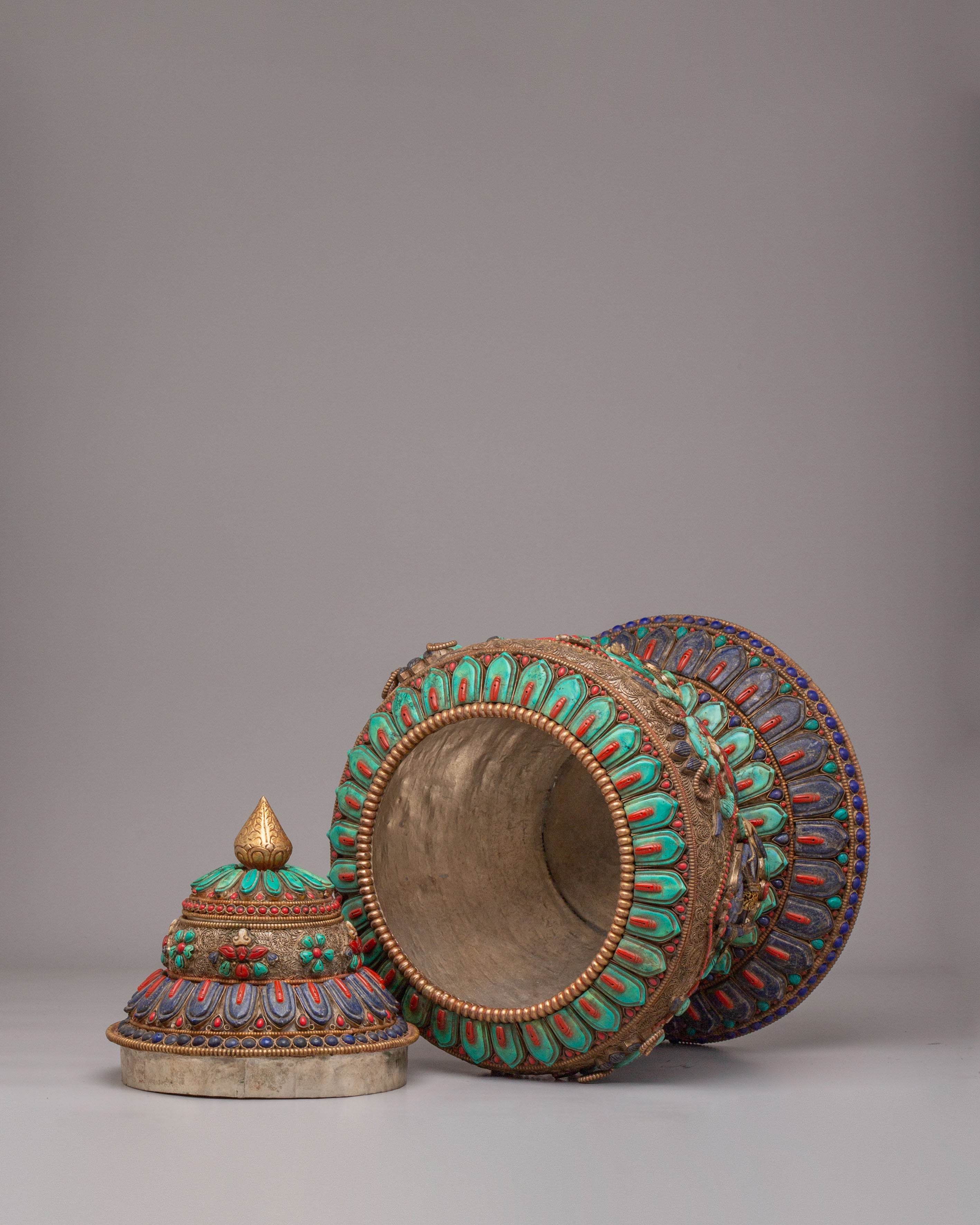 Dhupur Tibetan Rice Pot | Copper Body with Hand-Carved Deities