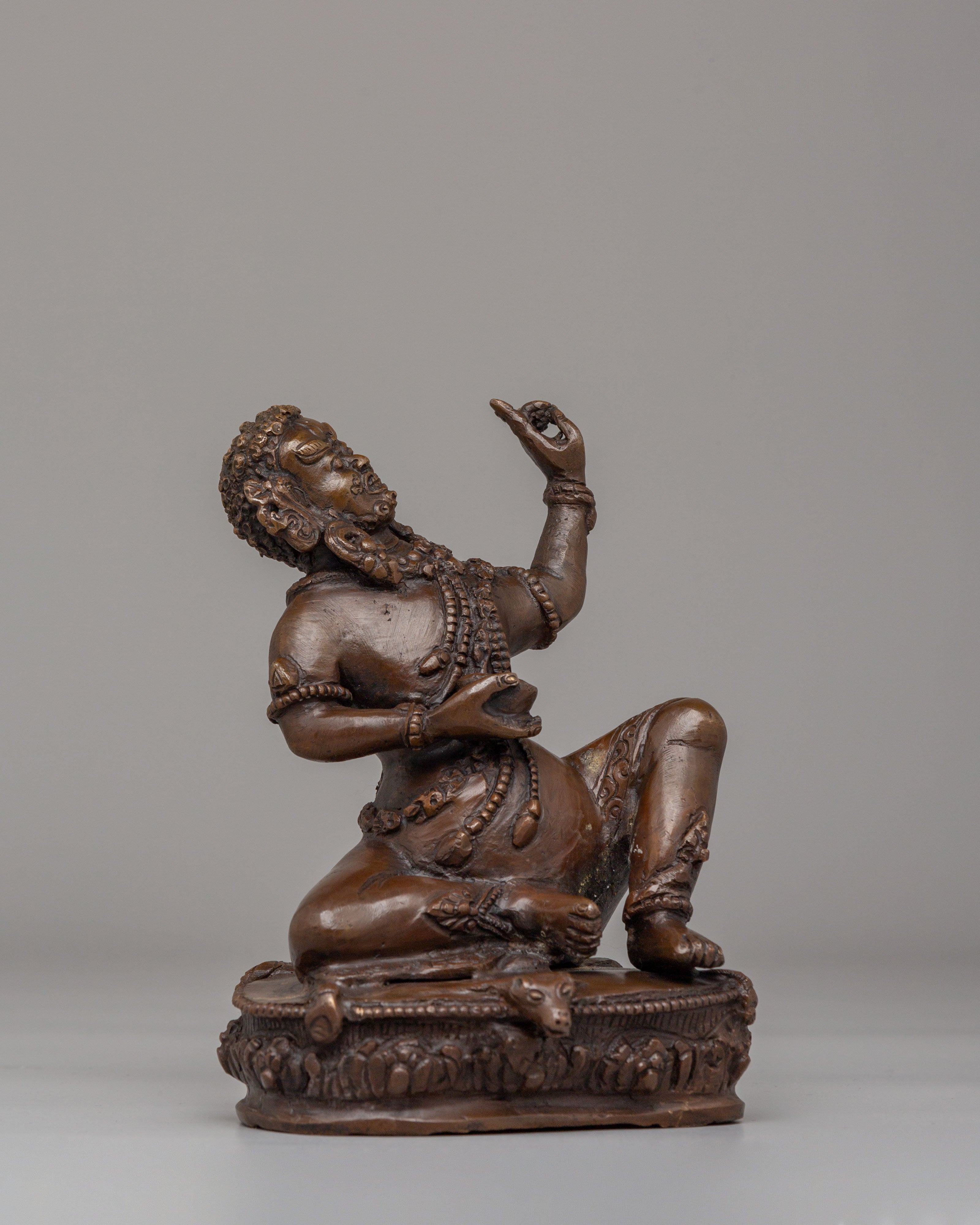 Tibetan Virupa Shrine Sculpture | Oxidized Copper Altar Figurine