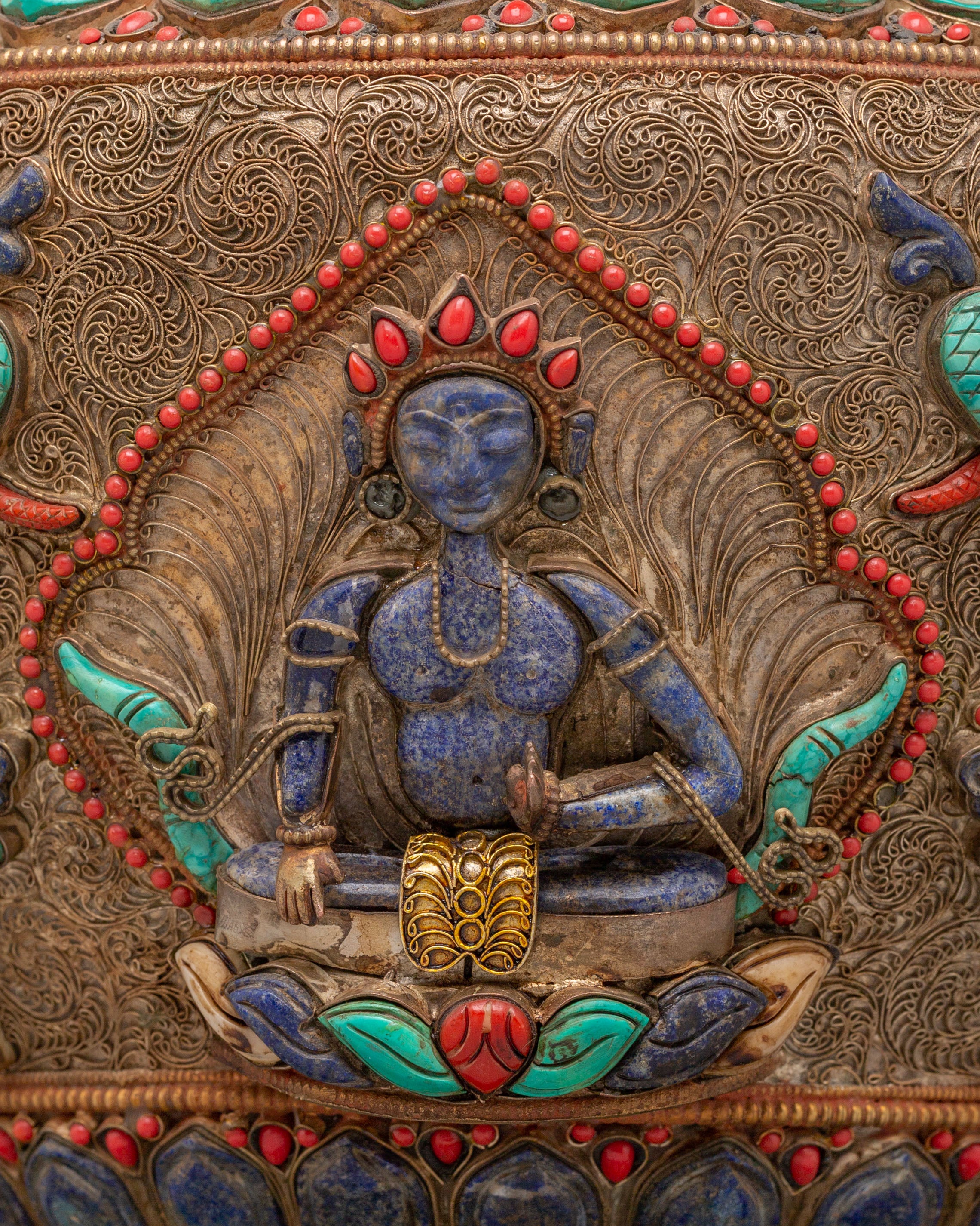 Dhupur Tibetan Rice Pot | Copper Body with Hand-Carved Deities