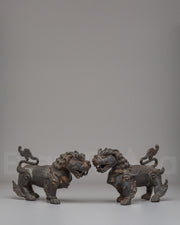 Handcrafted Buddhist Guardian Lion Sculpture Set