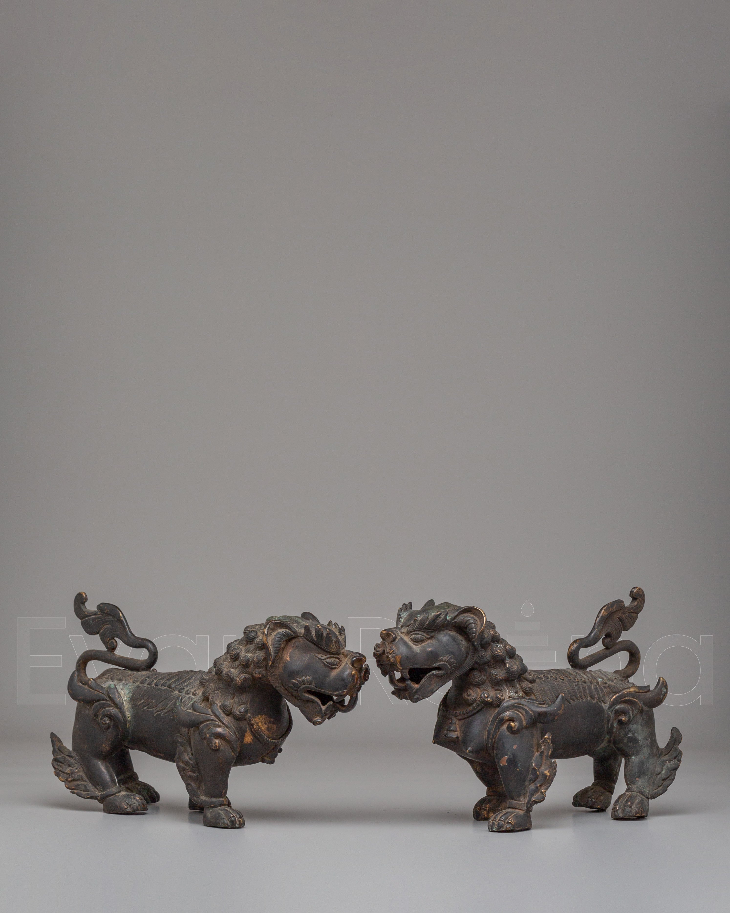 Handcrafted Buddhist Guardian Lion Sculpture Set