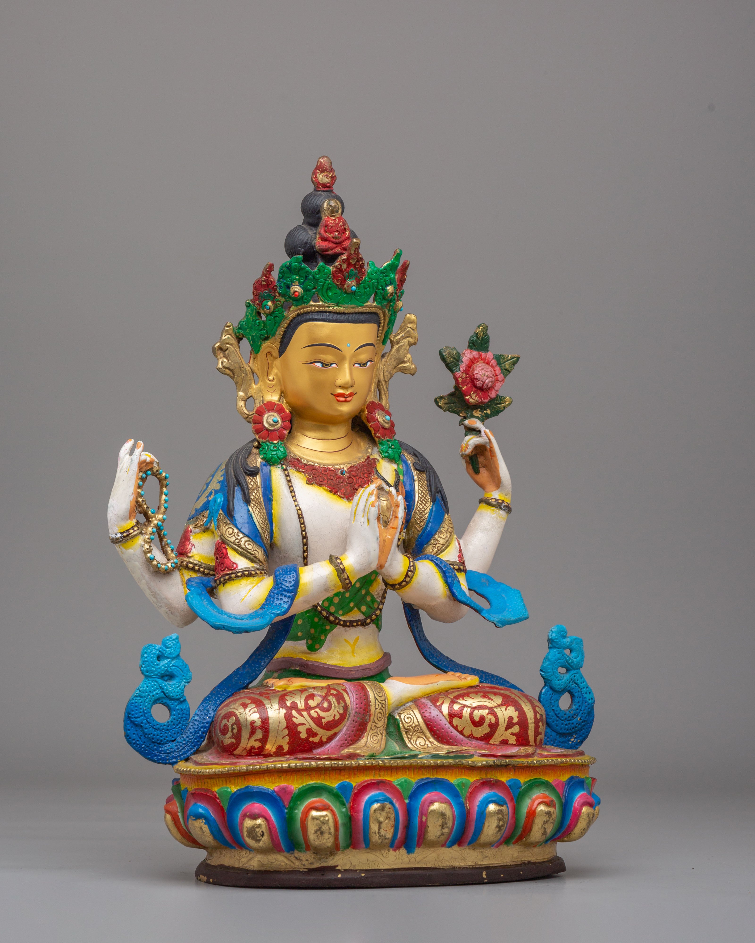 Handcrafted Compassion Chenrezig Statue | Tibetan Bodhisattva Art