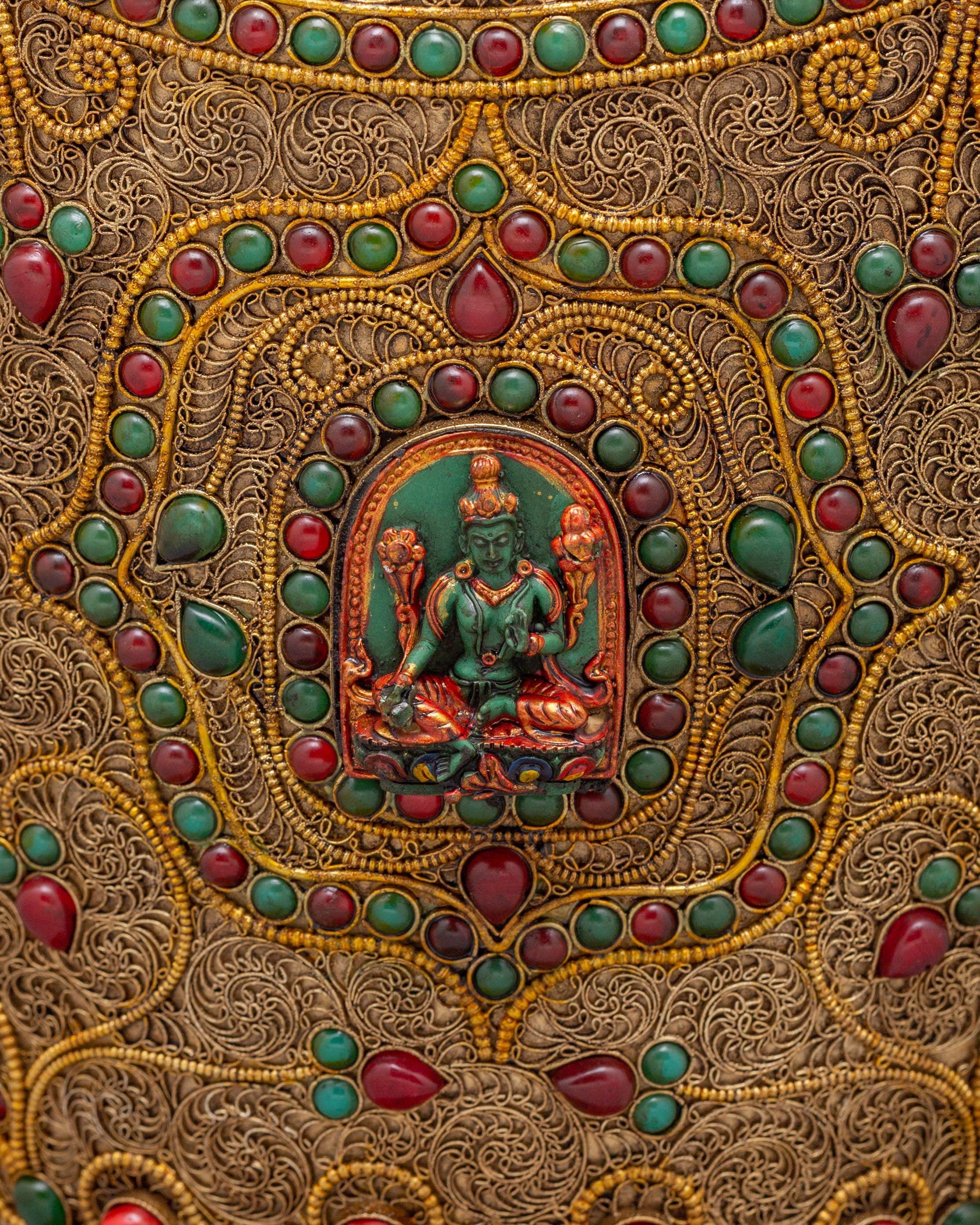 Traditional Flower Vase | Copper Gemstone Buddhist Altar Decor