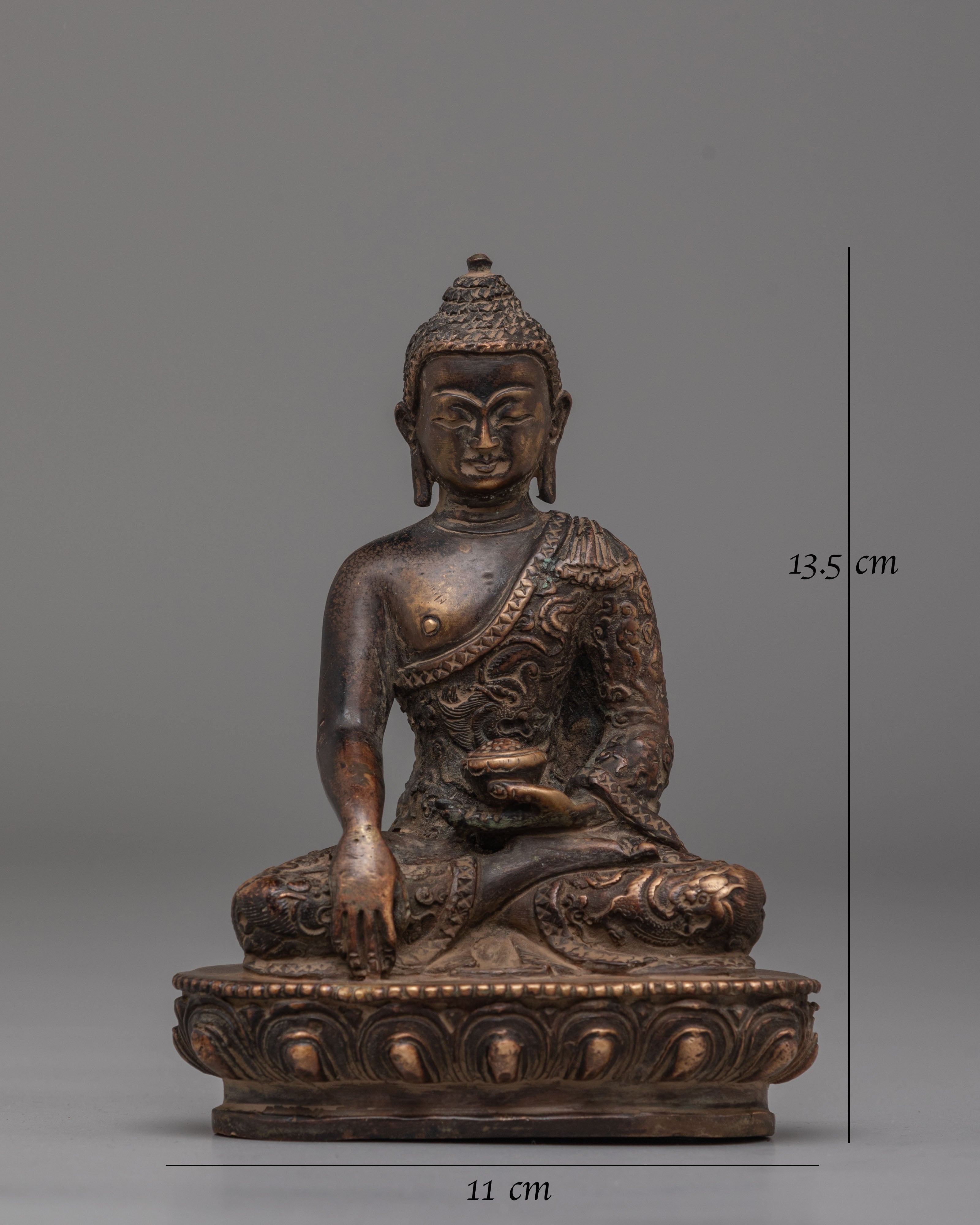 Shakyamuni Buddha Spiritual Figurine | Antique-Finished Gold-Plated Statue