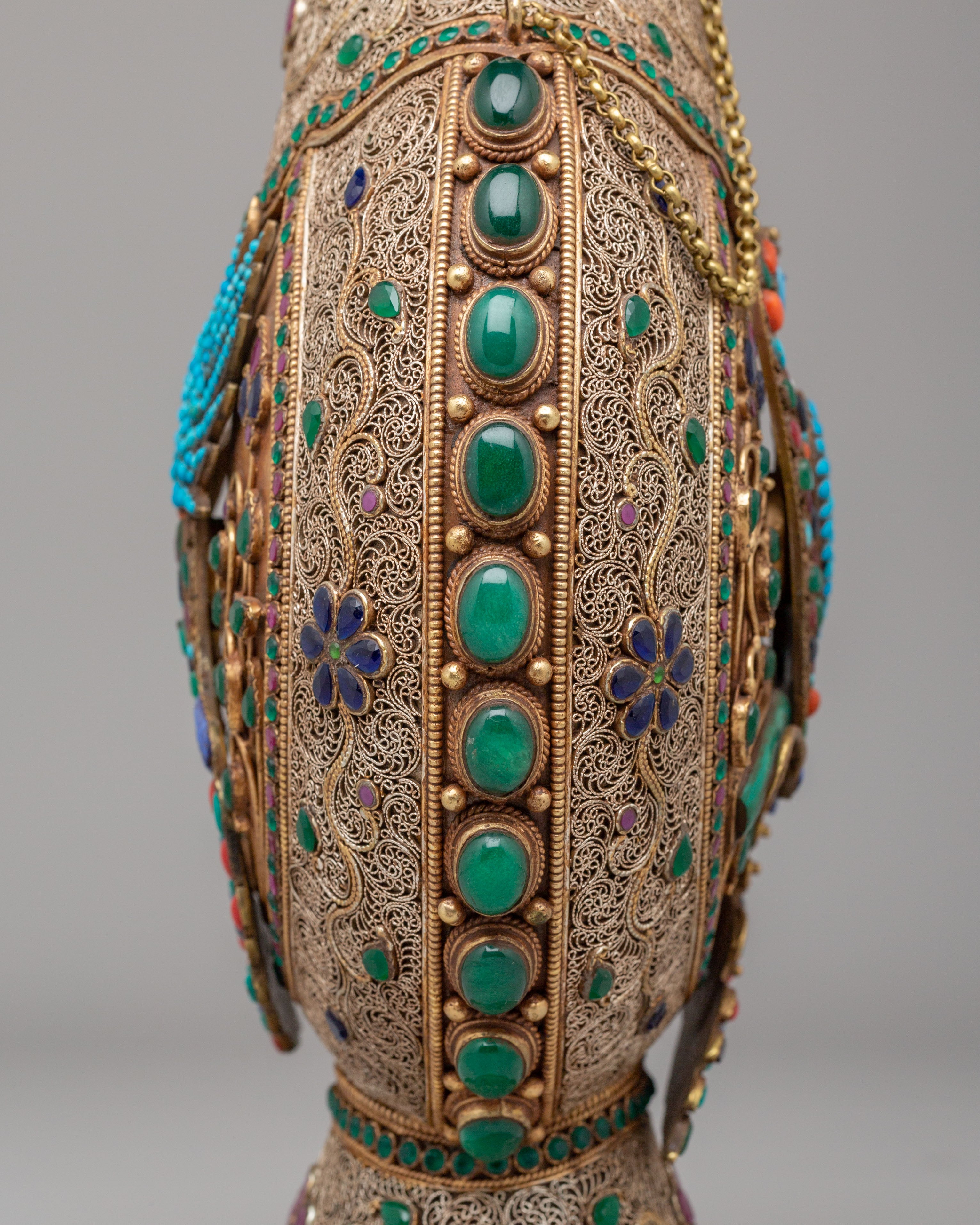 Ornate Snuffpot with Peacock and Floral Motif | Spiritual Home Decor