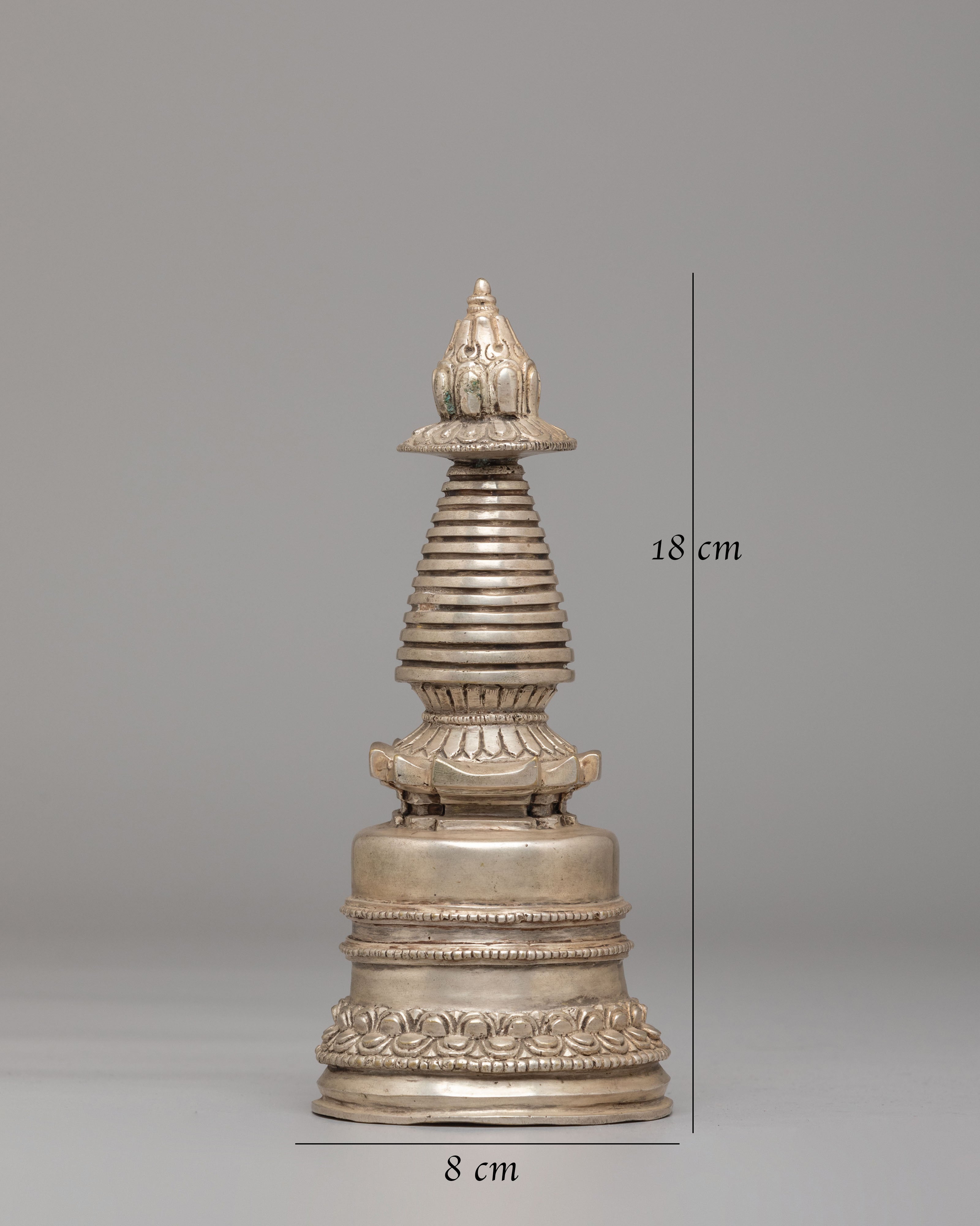Silver Kadampa Stupa | Traditional Tibetan Stupa for Spiritual Blessings