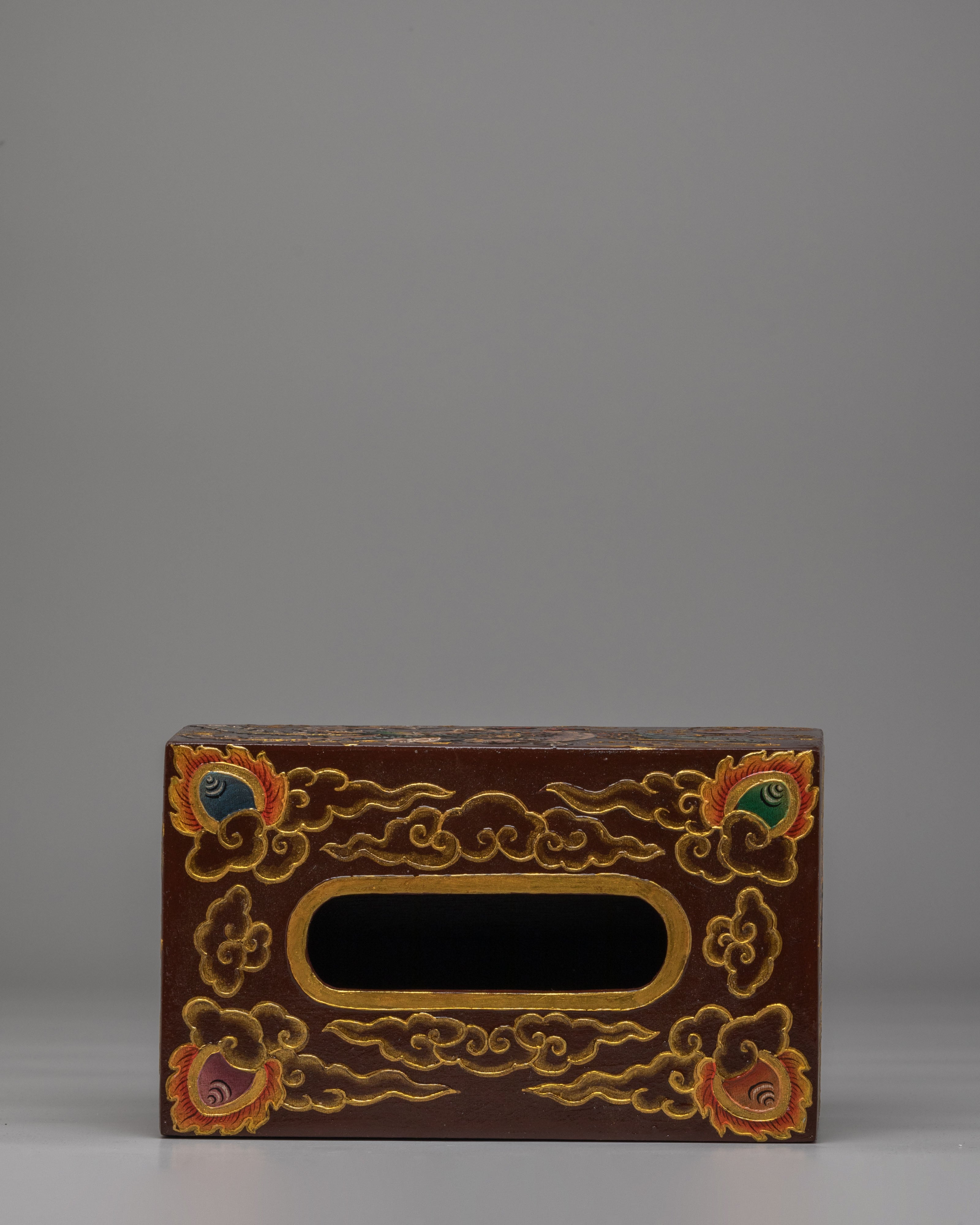 Dragon Motif Tissue Holder | Traditional Wooden Decor