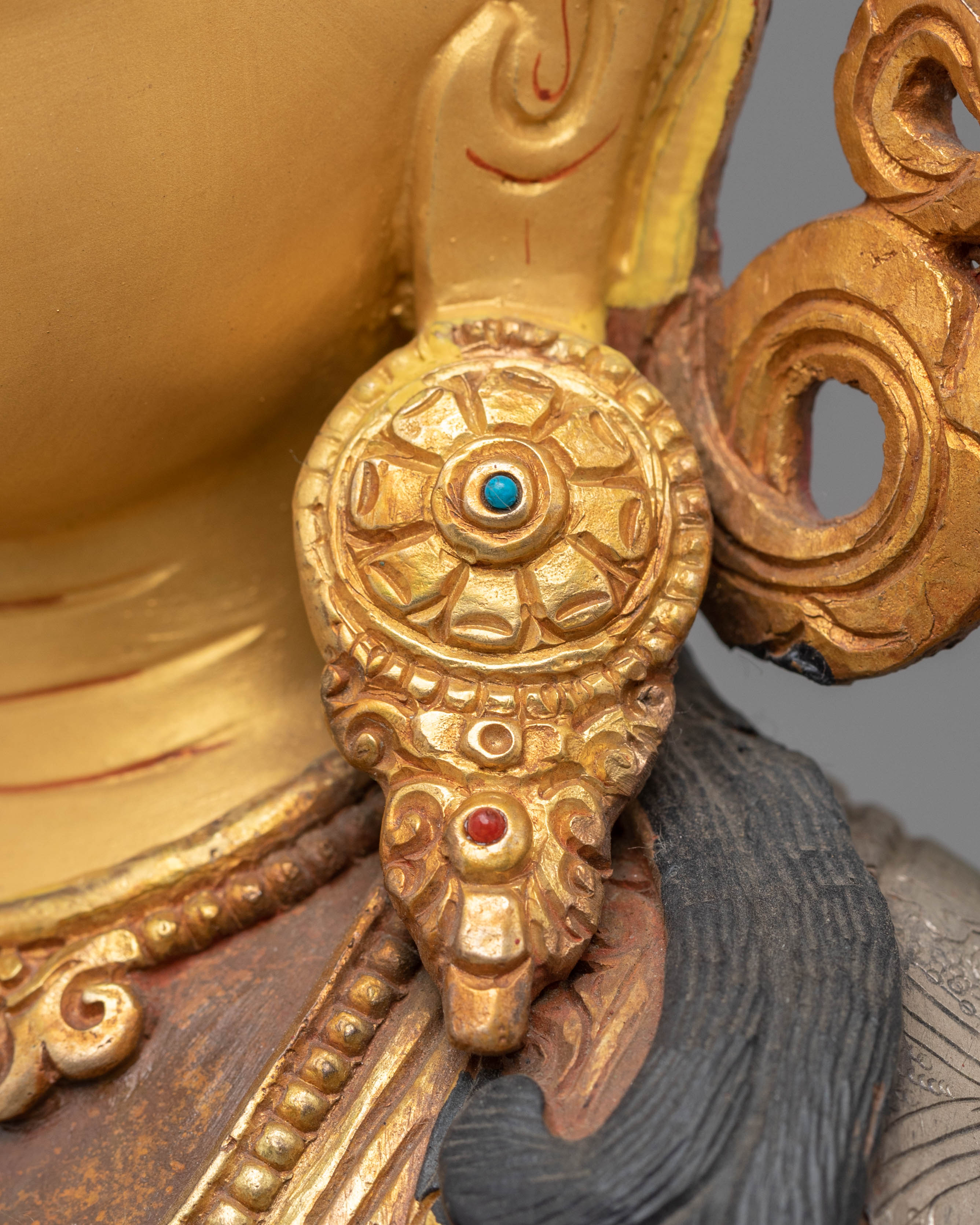Handcrafted Copper Sculpture of Chenrezig with 24K Gold Gilding and Silver Plating