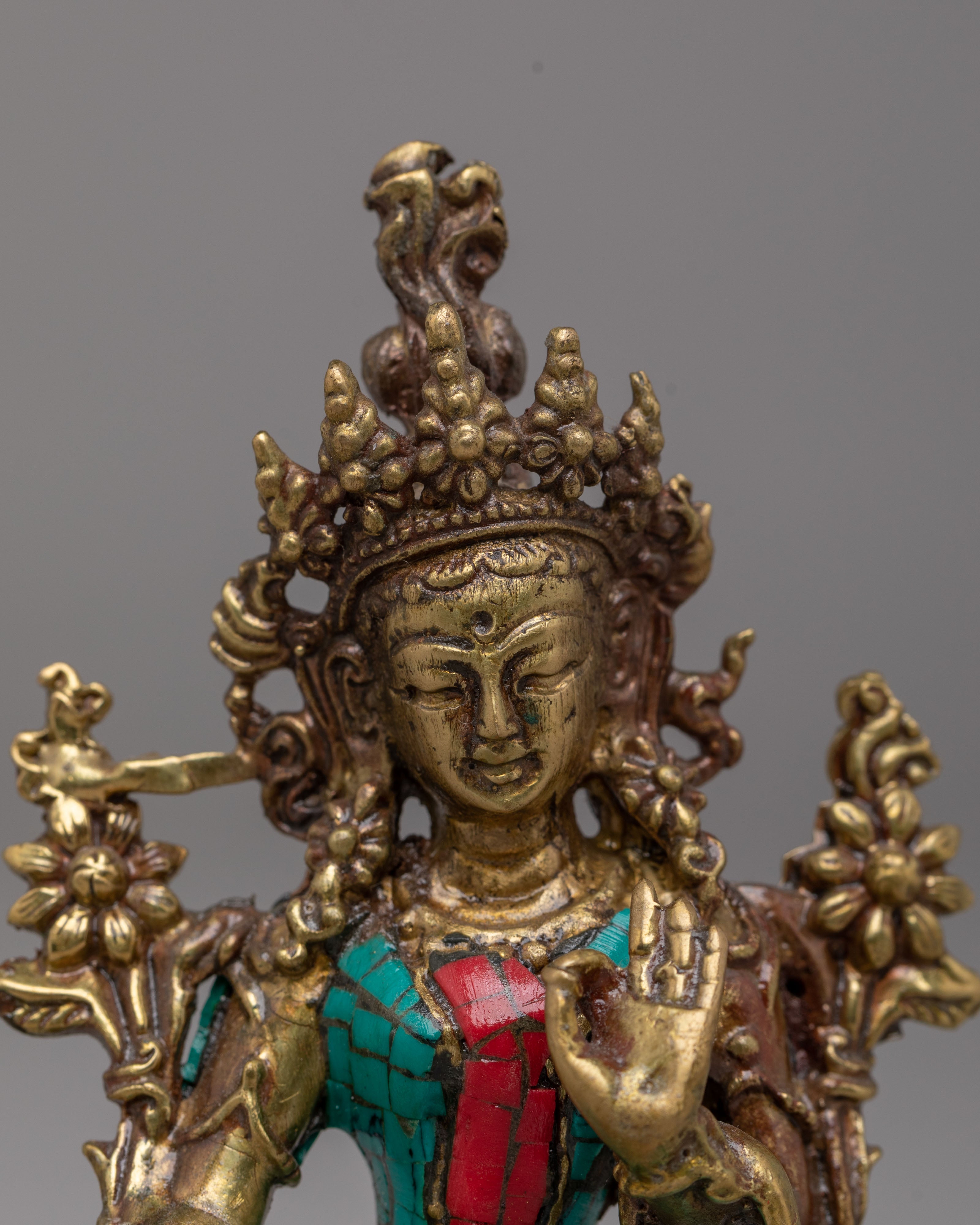 Handcrafted Green Tara Deity Statue | Tibetan Goddess Figurine for Meditation & Spiritual Decor