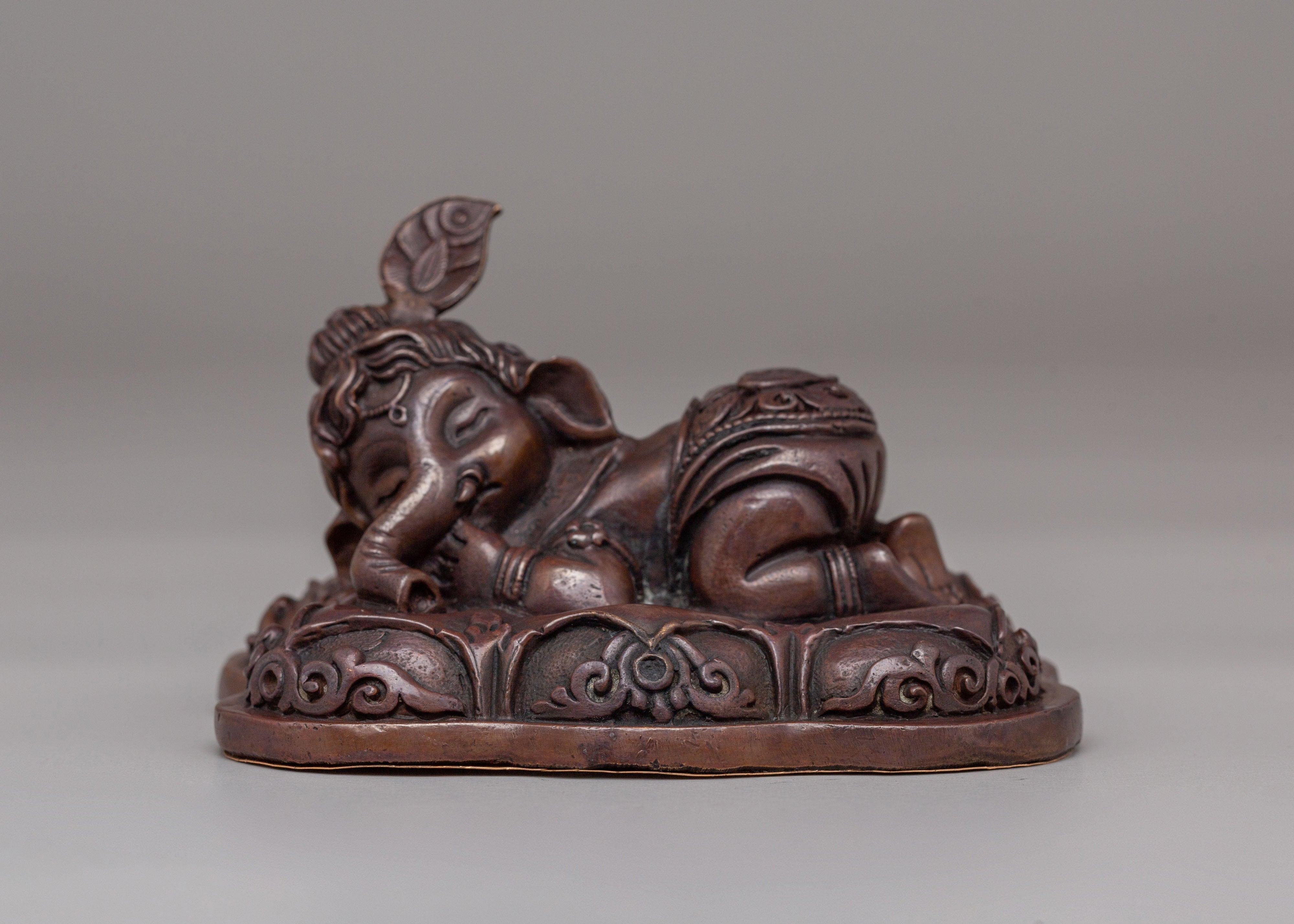 Himalayan Ganesha Deity Statue | Oxidized Copper Ganapati Sculpture