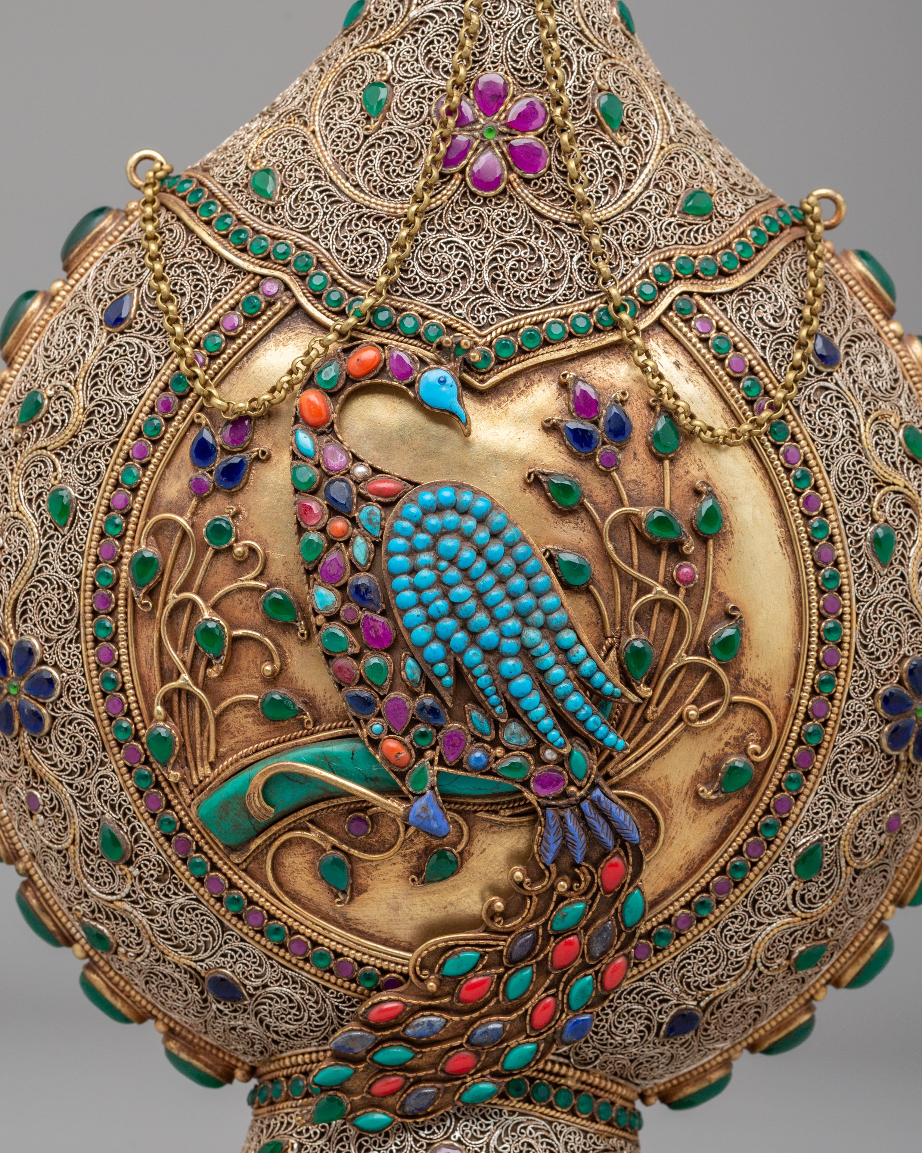 Ornate Snuffpot with Peacock and Floral Motif | Spiritual Home Decor