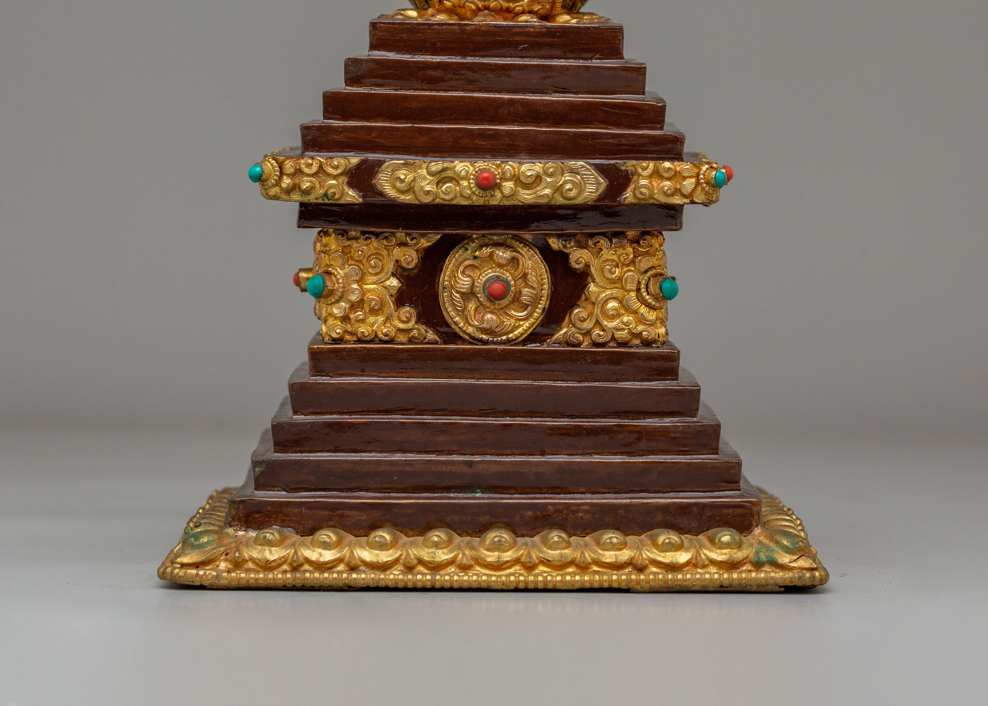 Handcrafted Altar Enlightenment Stupa | Tibetan Copper Spiritual Sculpture