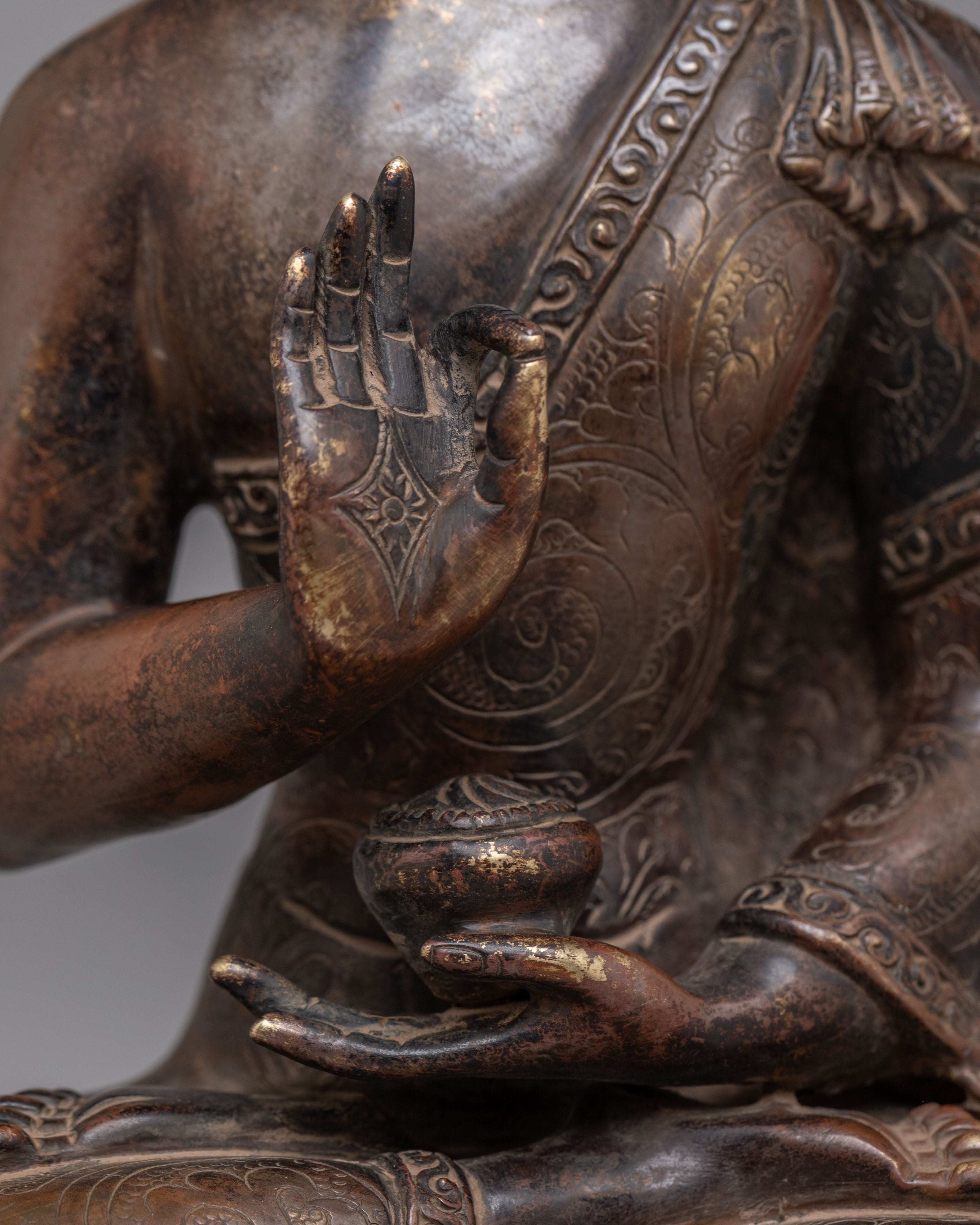 Amogasiddhi Buddha Deity Statue | Oxidized Copper Body