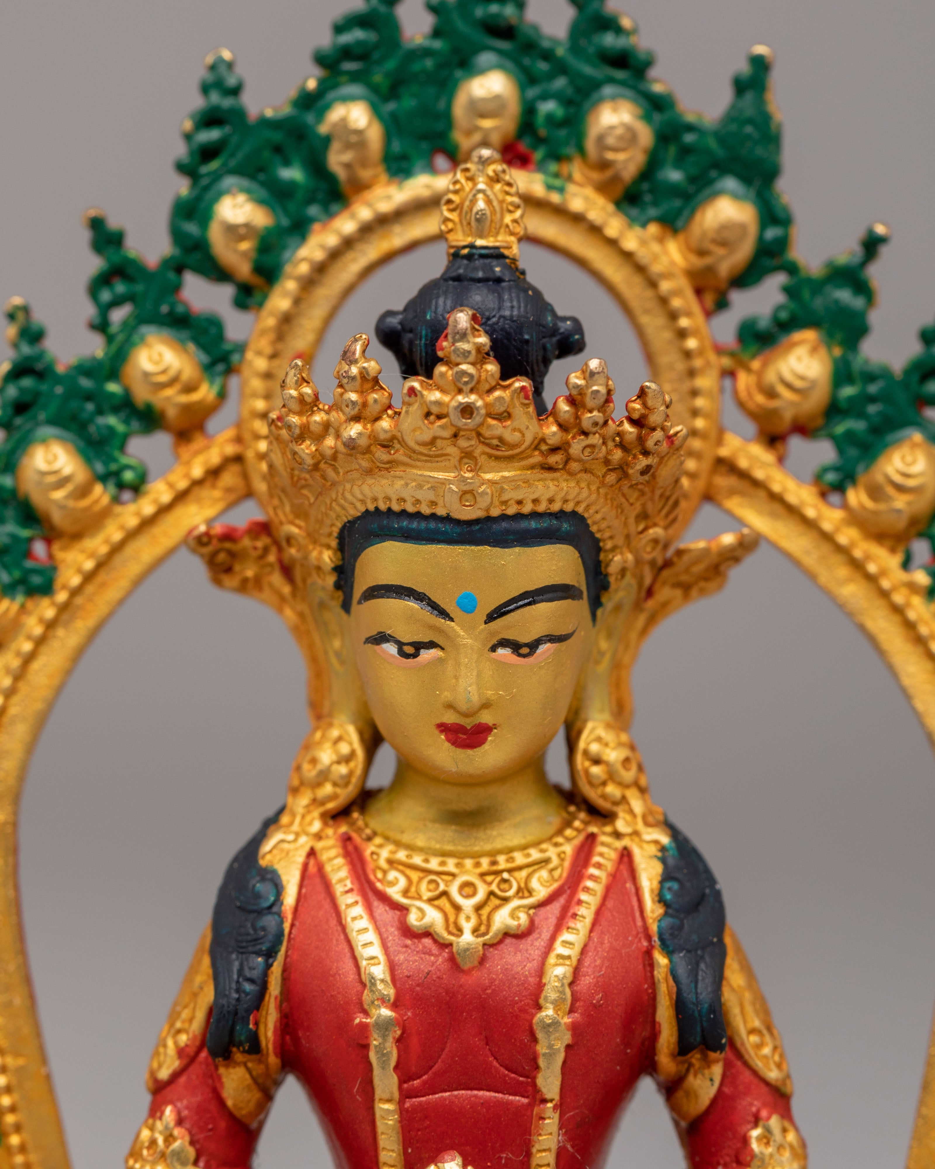 Handmade Amitayus Long Life Buddha Statue | 24K Gold Plated Buddhist Decor