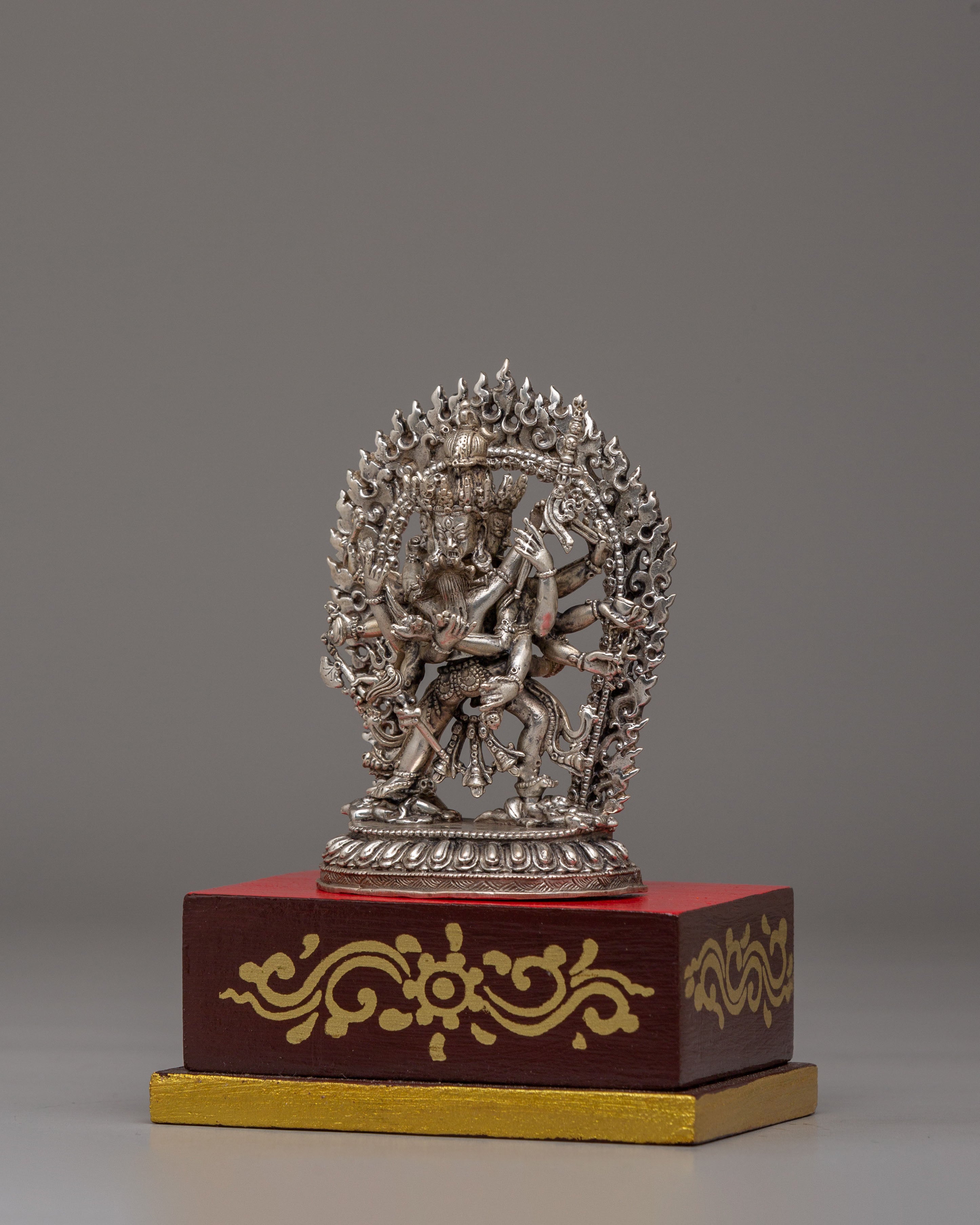 Tibetan Chakrasamvara with Consort Statue | Silver Plated Copper Buddhist Art