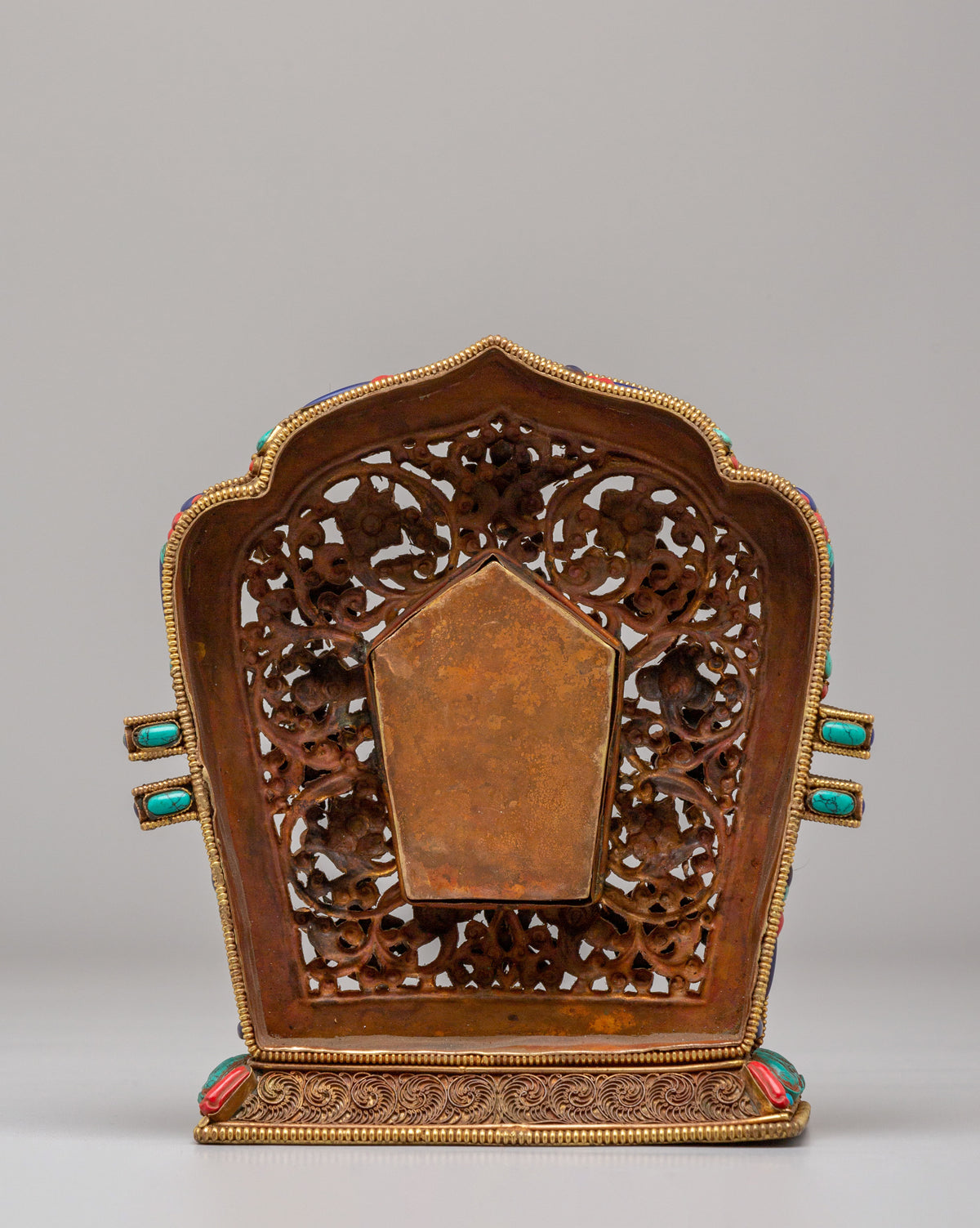 Handmade Buddhist Ritual Ghau Box | Gold Plated Copper Tibetan Shrine