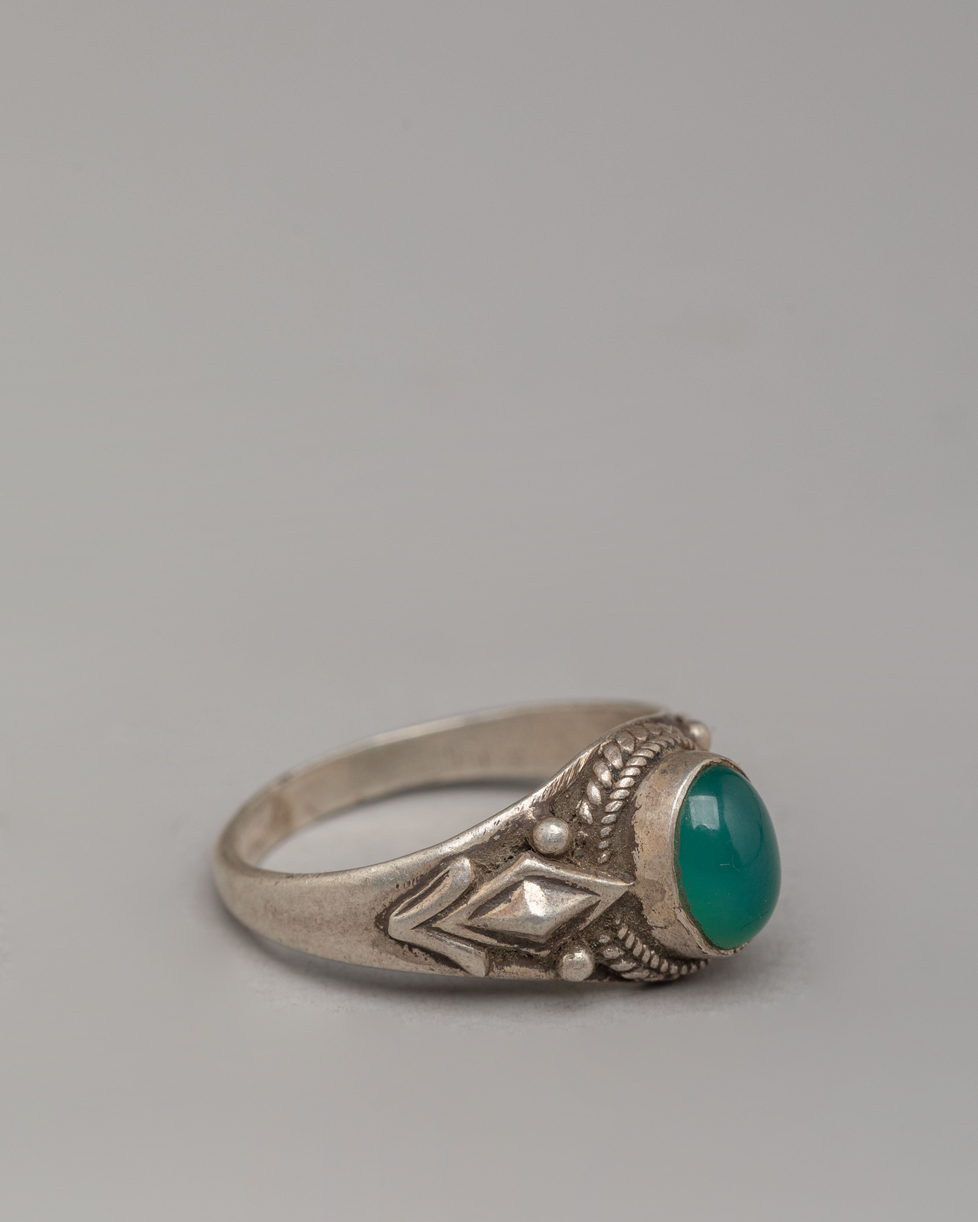Silver Handcrafted Ring | Natural Green Zircon with Ornamental Silverwork