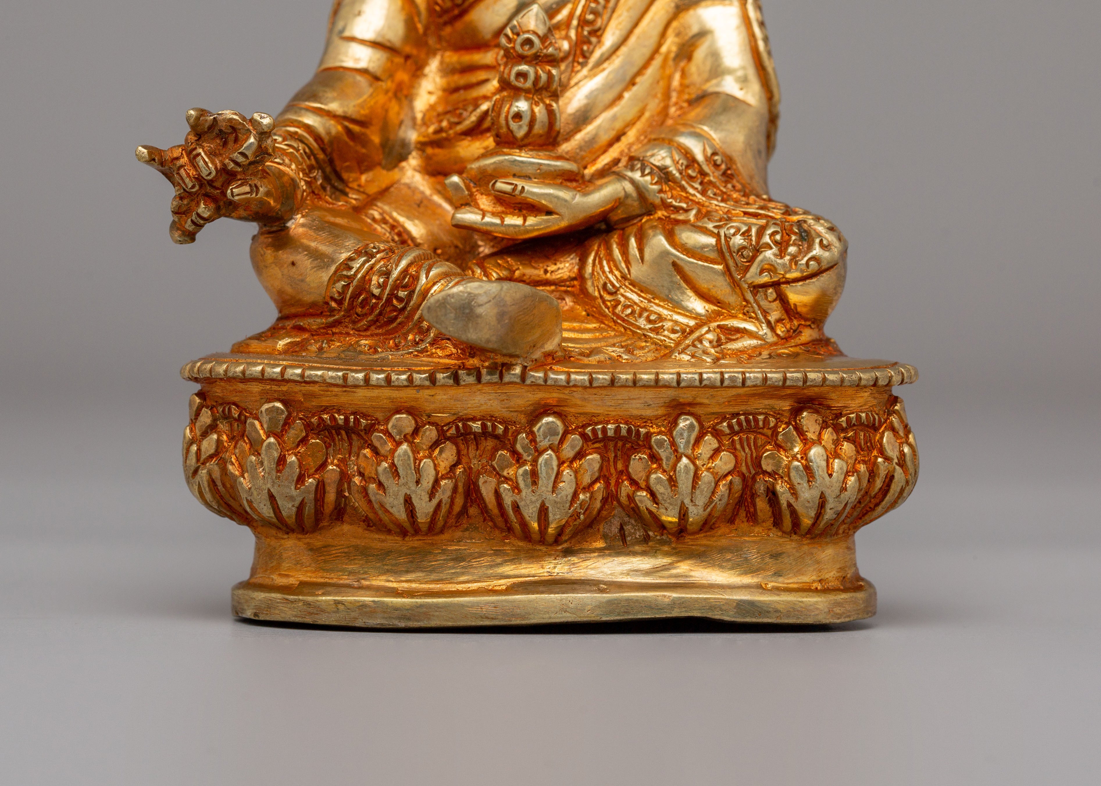 Handcrafted Guru Rinpoche Sculpture | Enlightened Master in 24K Gold Plated