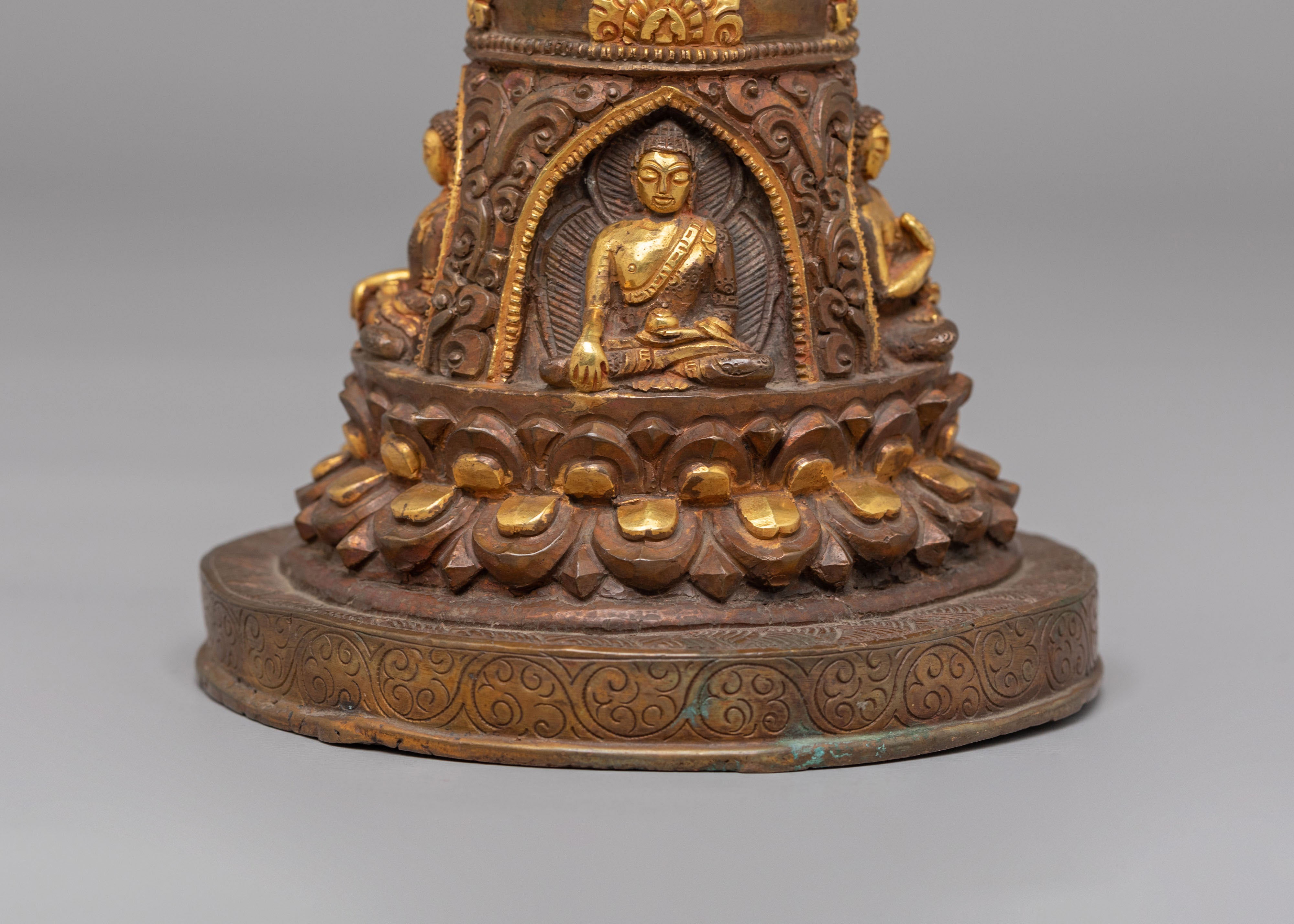 Sacred Carved Stupa with Deities | Perfect for Meditation and Spiritual Decor