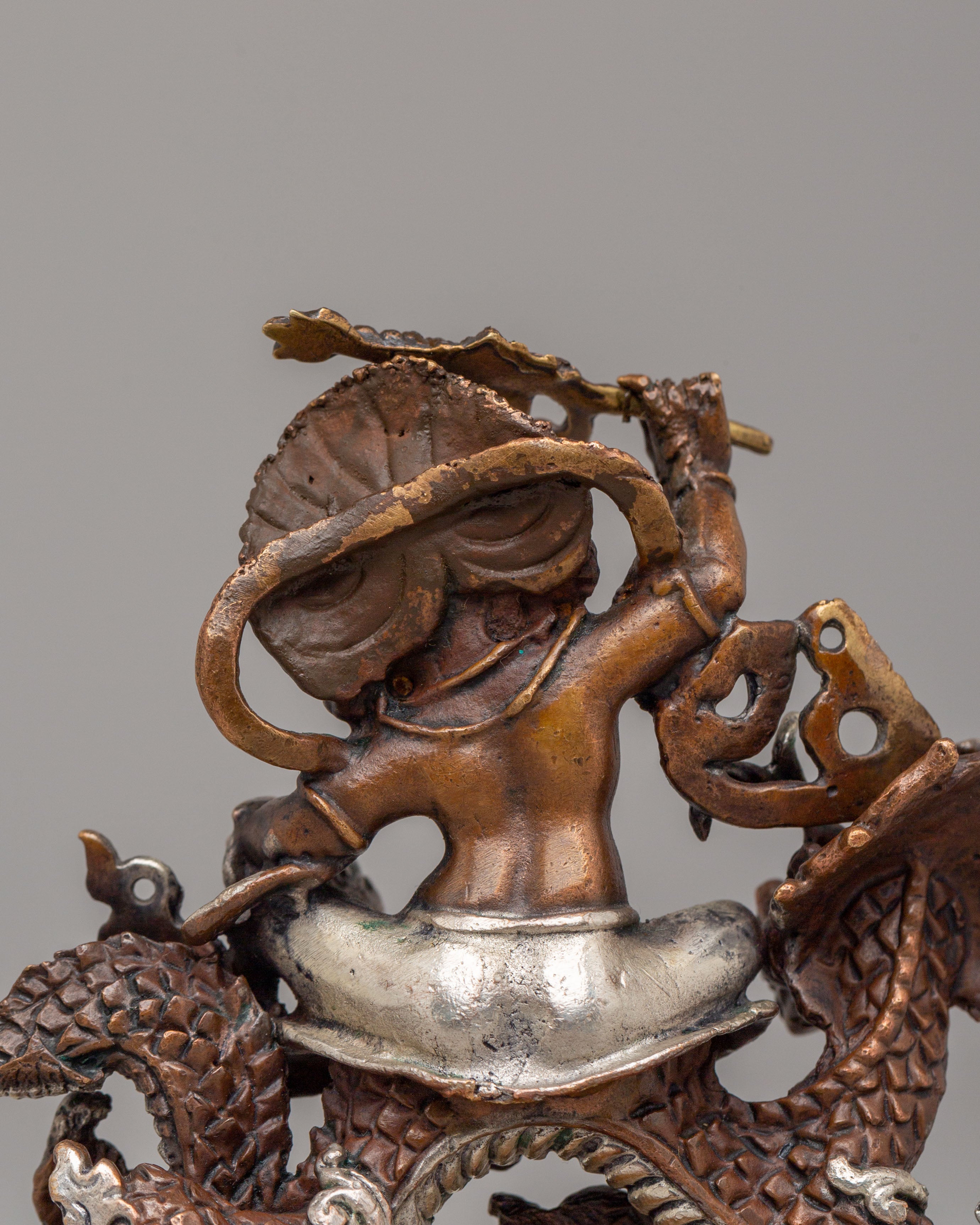 White Dzambhala Wealth Deity Statue | Silver Plated Oxidized Copper Body