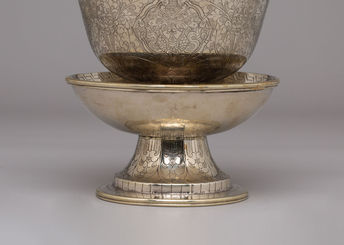 Decorative Ritual Tea Cup Cover | White Metal Sacred Offering