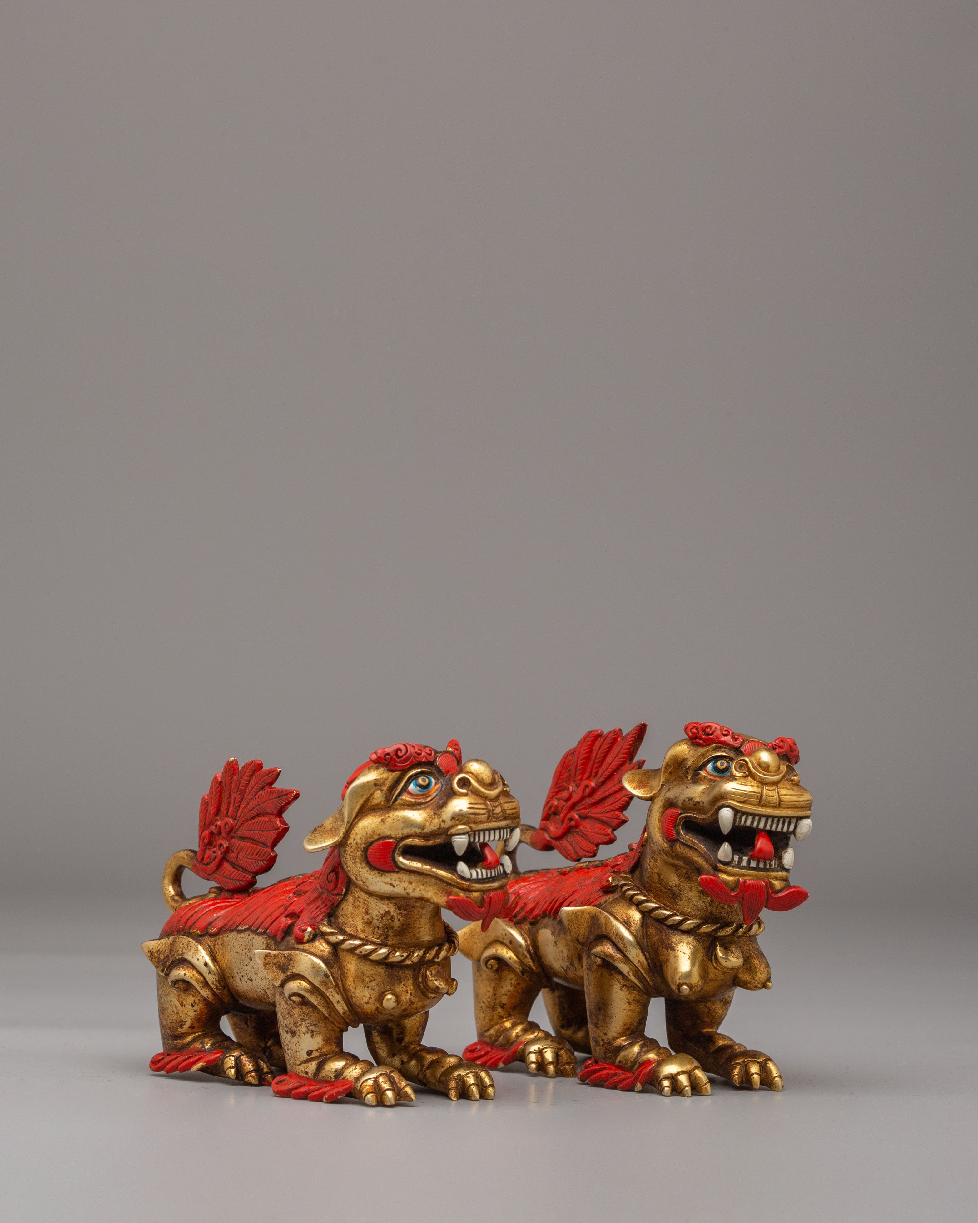 Traditional Decorative Lion Set | Handcrafted Copper Lion Figurines