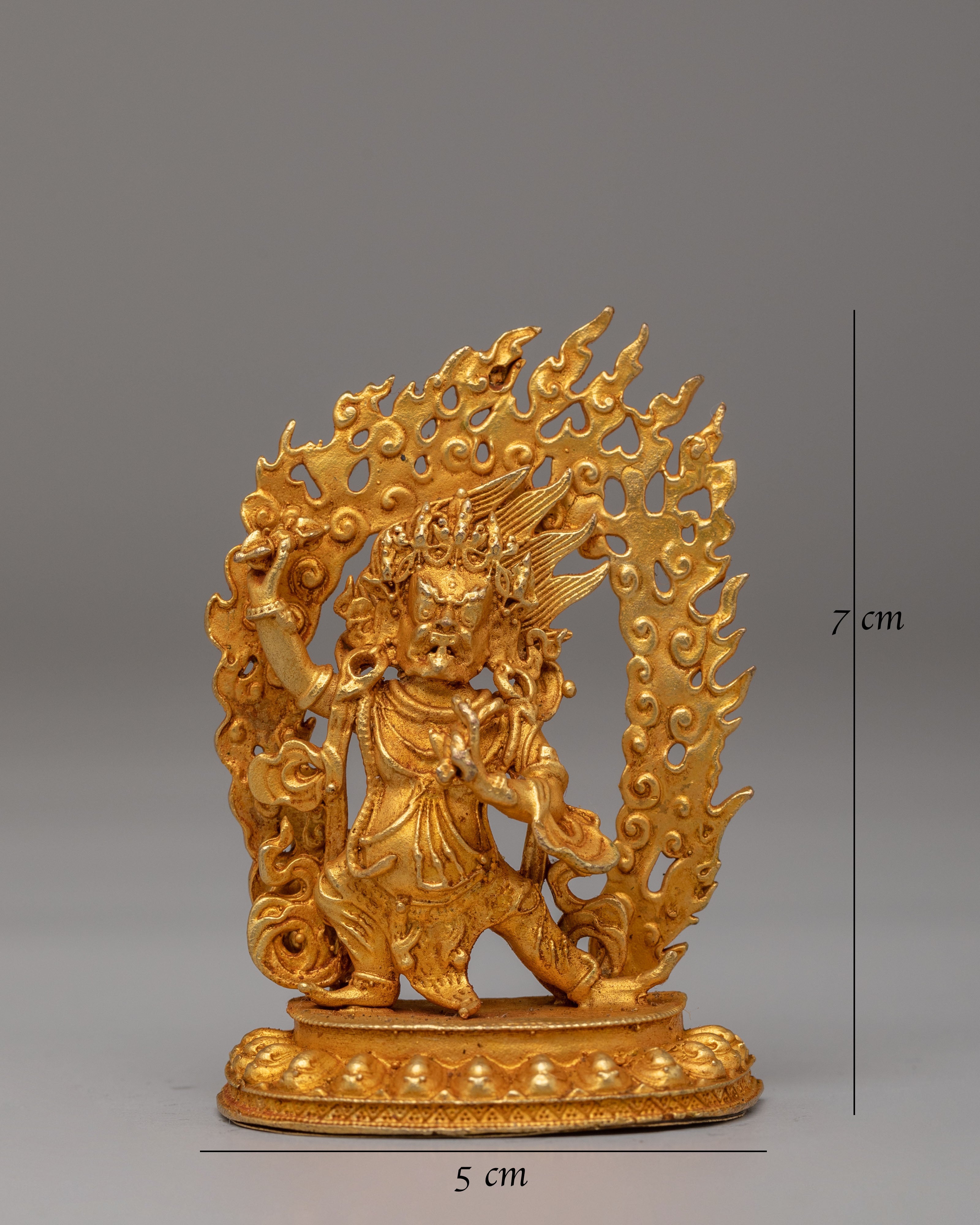 Tibetan Vajrapani Wrathful Deity Sculpture | Gold Plated Copper Statue for Altar