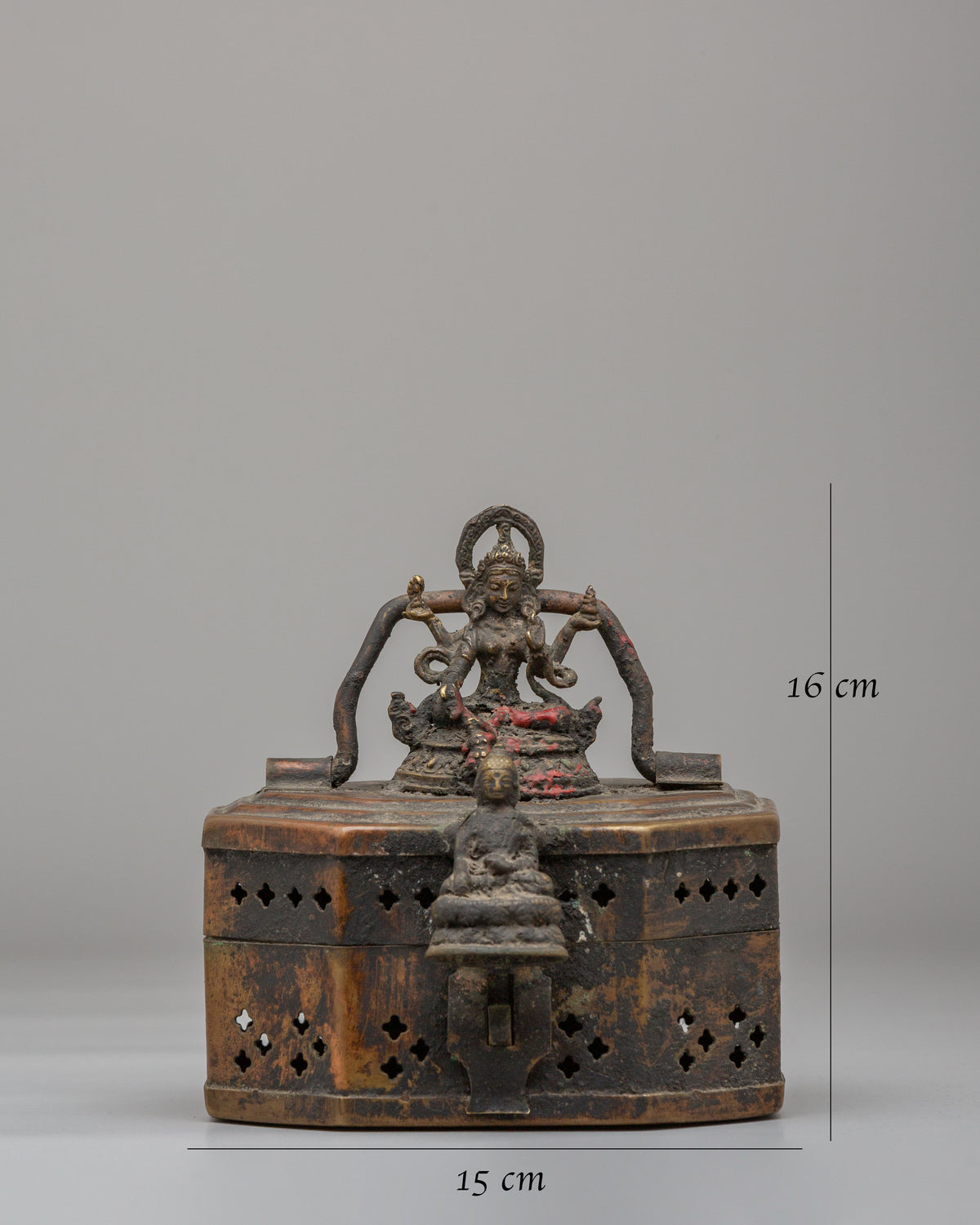Jewellery Box With Buddhist Deity Carvings | Handcrafted Brass Copper Box