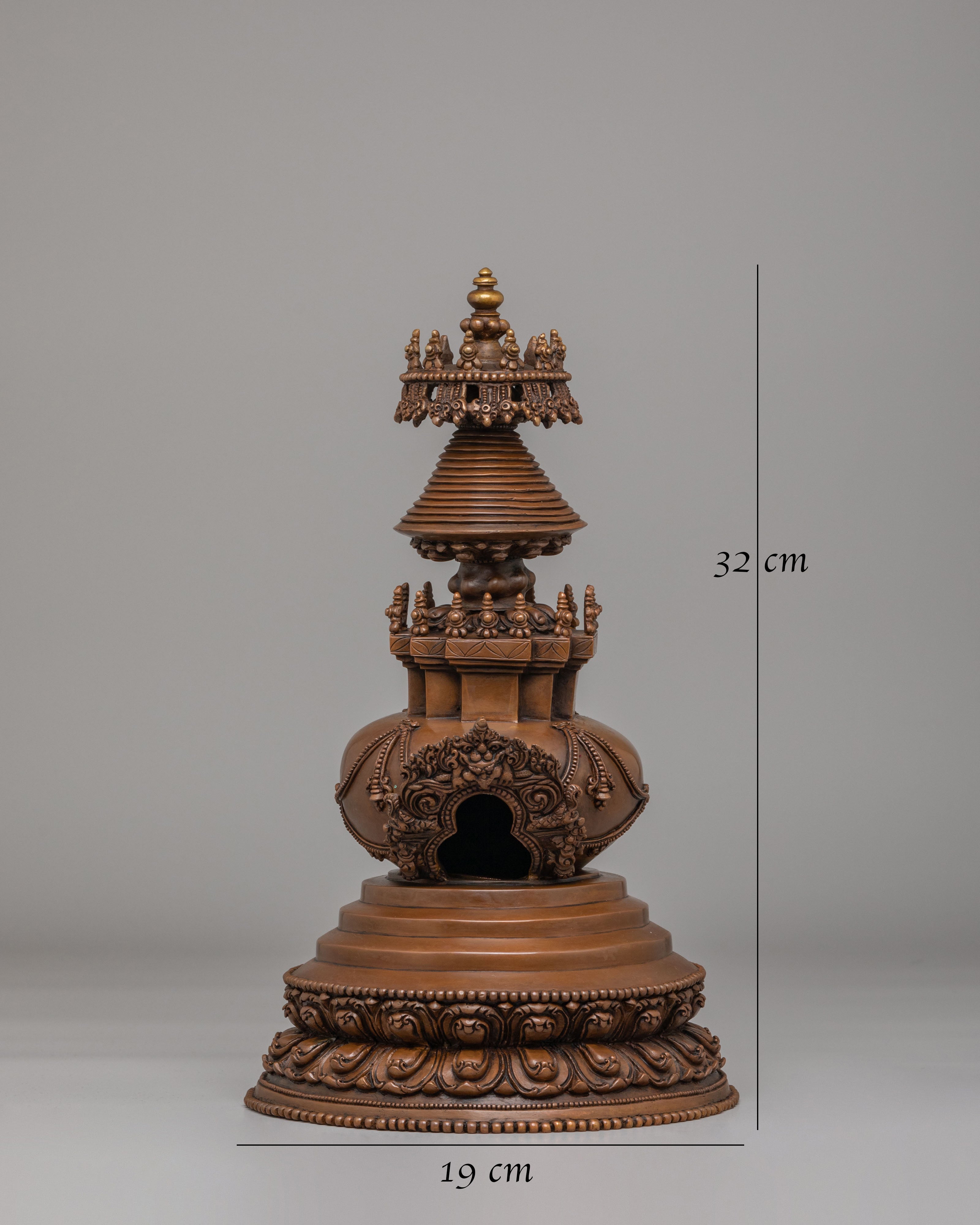 Handcrafted Altar Kadampa Stupa | Oxidized Copper Body