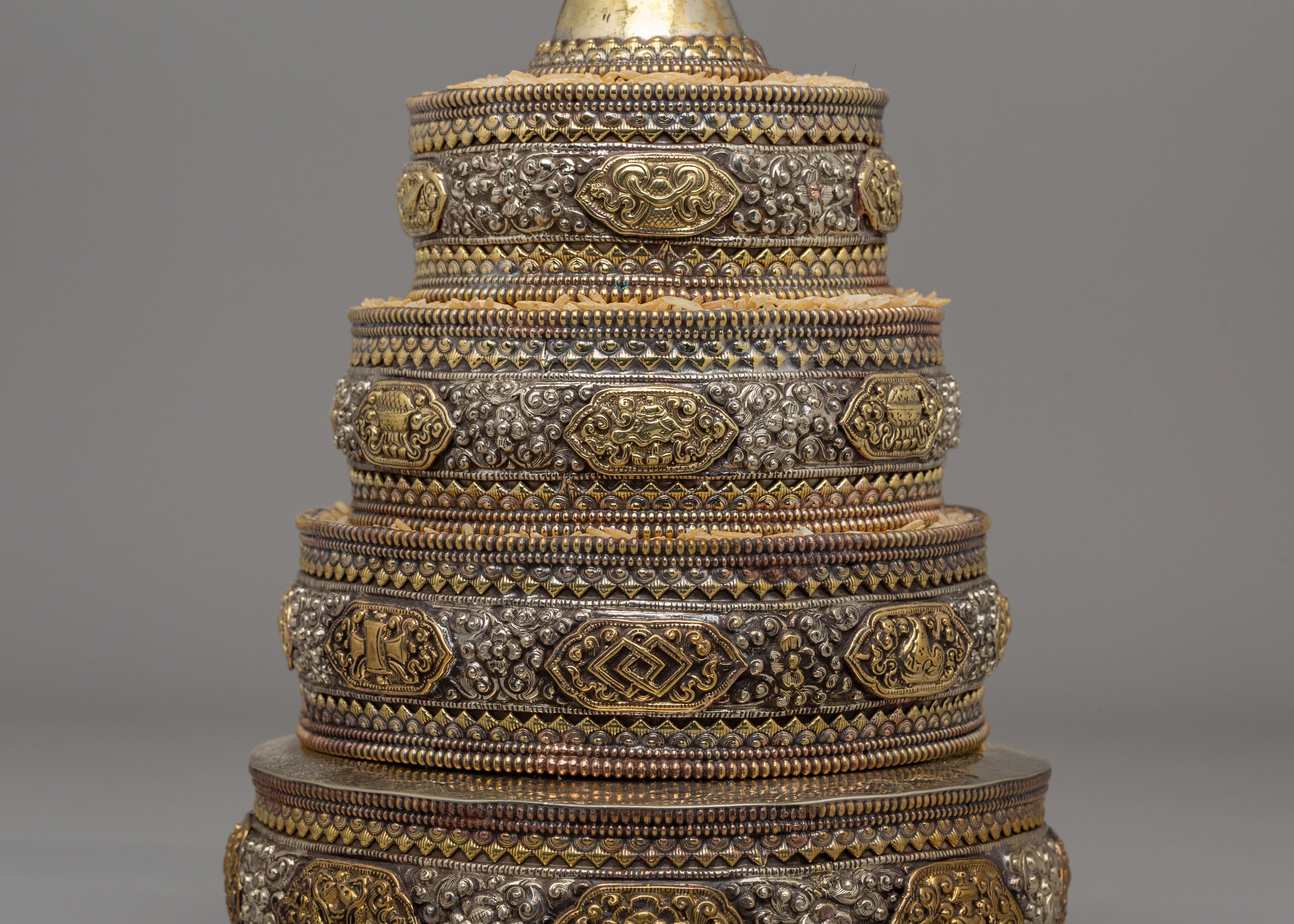 Traditional Altar Mandala Offering Set | Silver and Gold Plated Tibetan Mandala