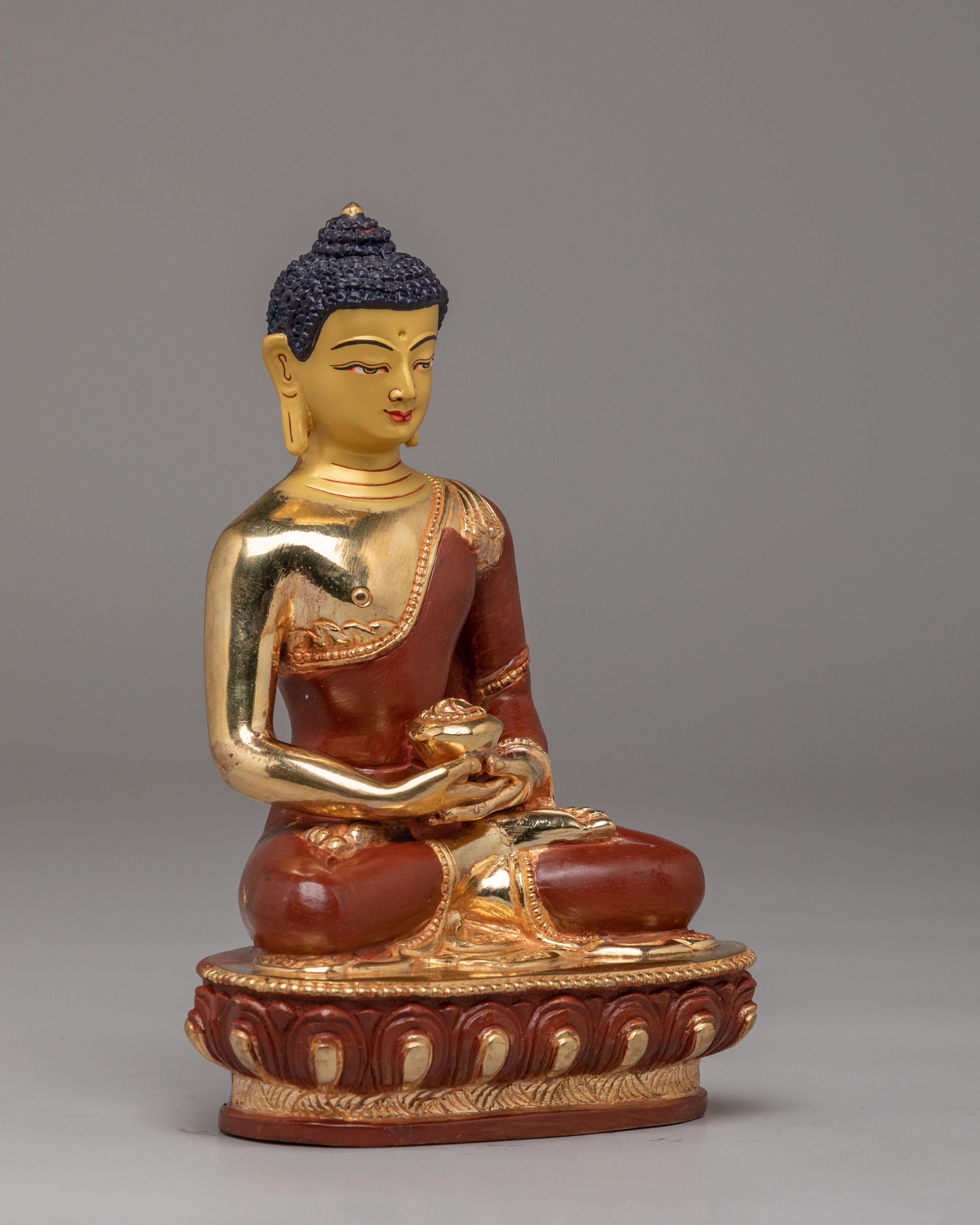 Traditional Sacred Shakyamuni Buddha Sculpture | Gold Plated Copper Statue