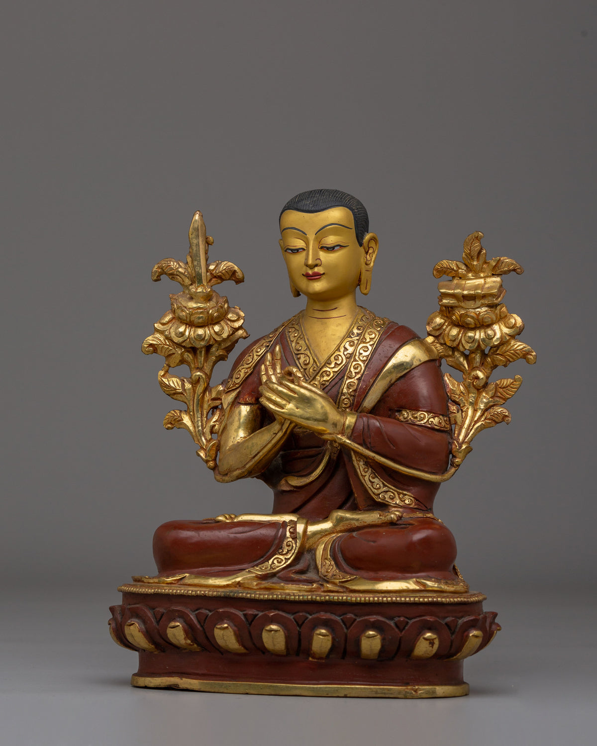 Handcrafted Sacred Tsongkhapa Set Statue | Tibetan Spiritual Artwork
