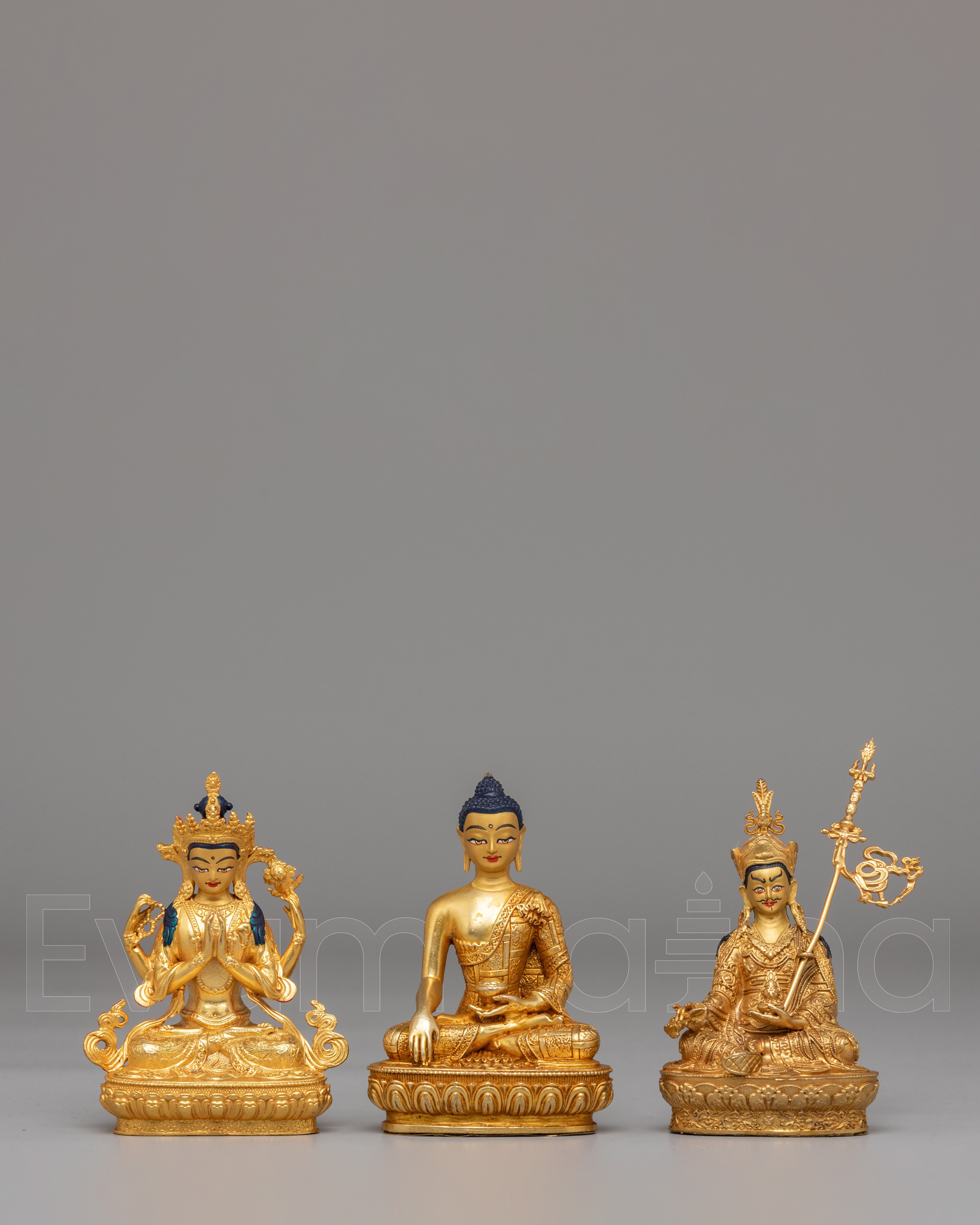 Handcrafted Buddha Dharma Sangha Statue Set