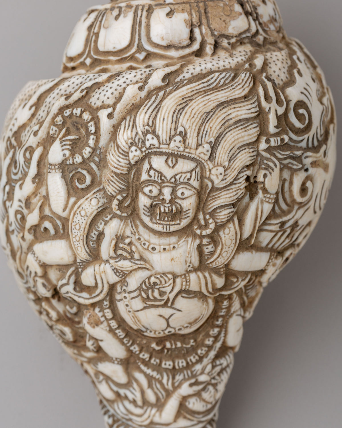 Six-Armed Mahakala Conch | Sacred Carved Ritual Shell
