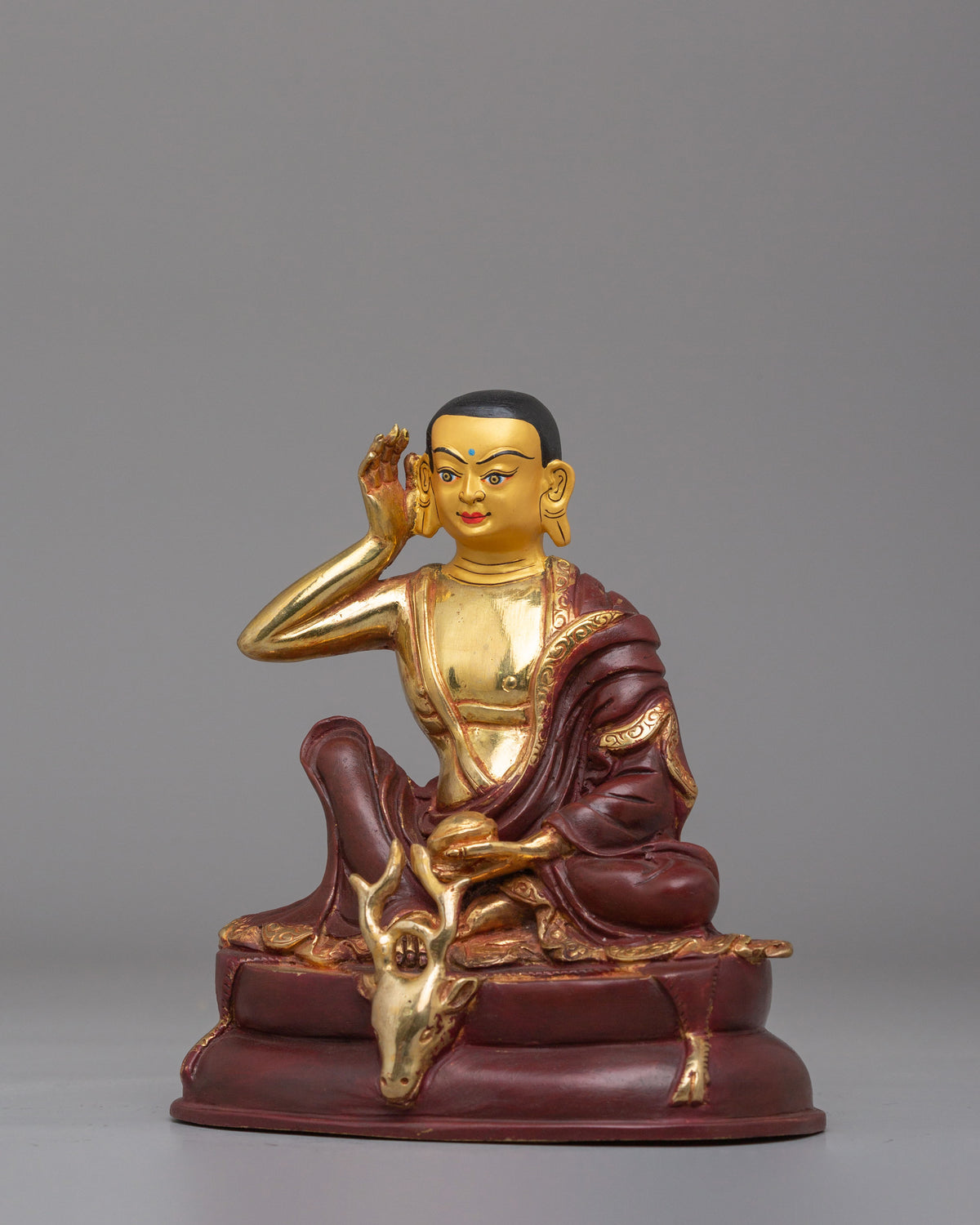 Spiritual Tibetan Milarepa Figurine | 24K Mercury Gold Plated Copper Sculpture