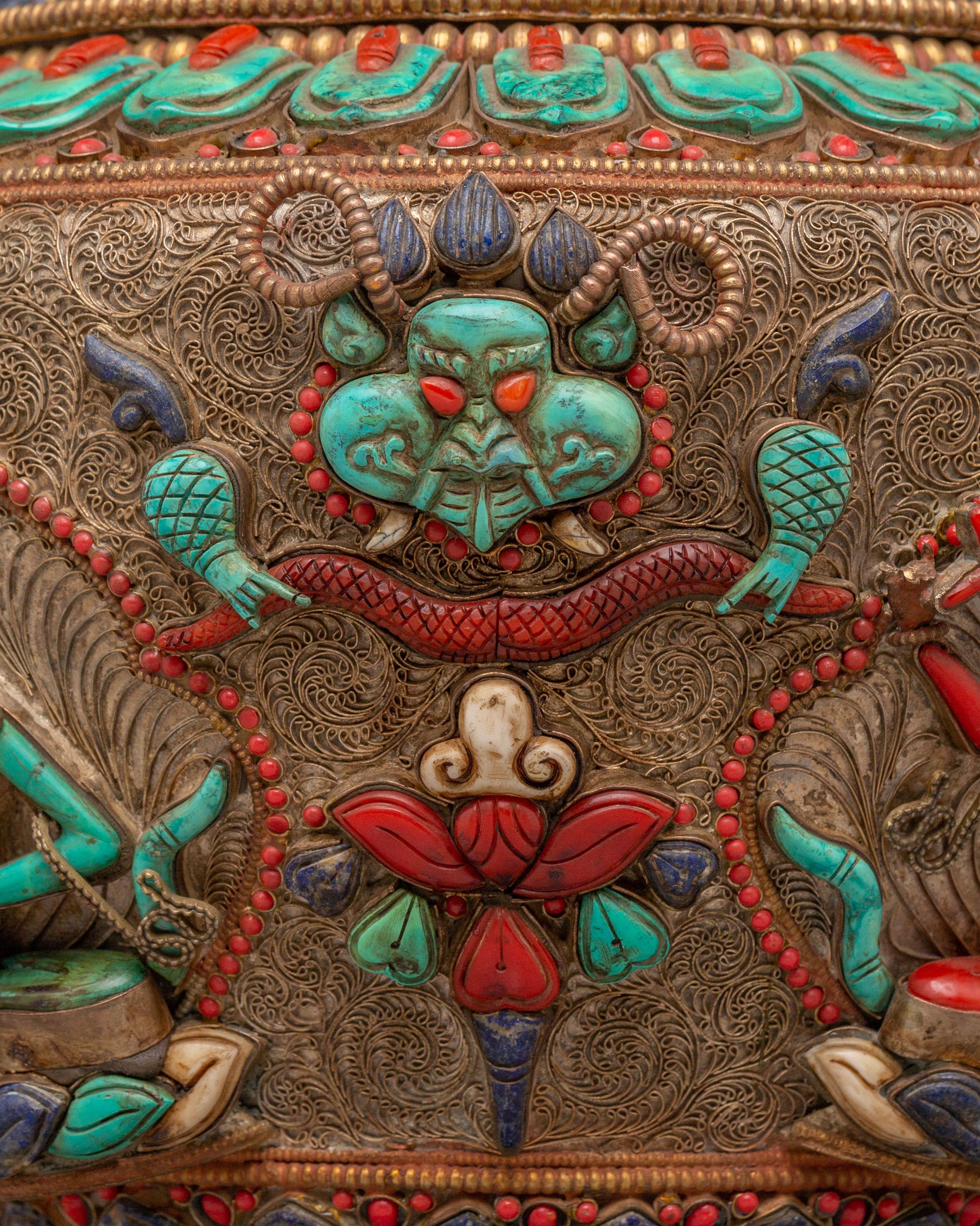 Dhupur Tibetan Rice Pot | Copper Body with Hand-Carved Deities